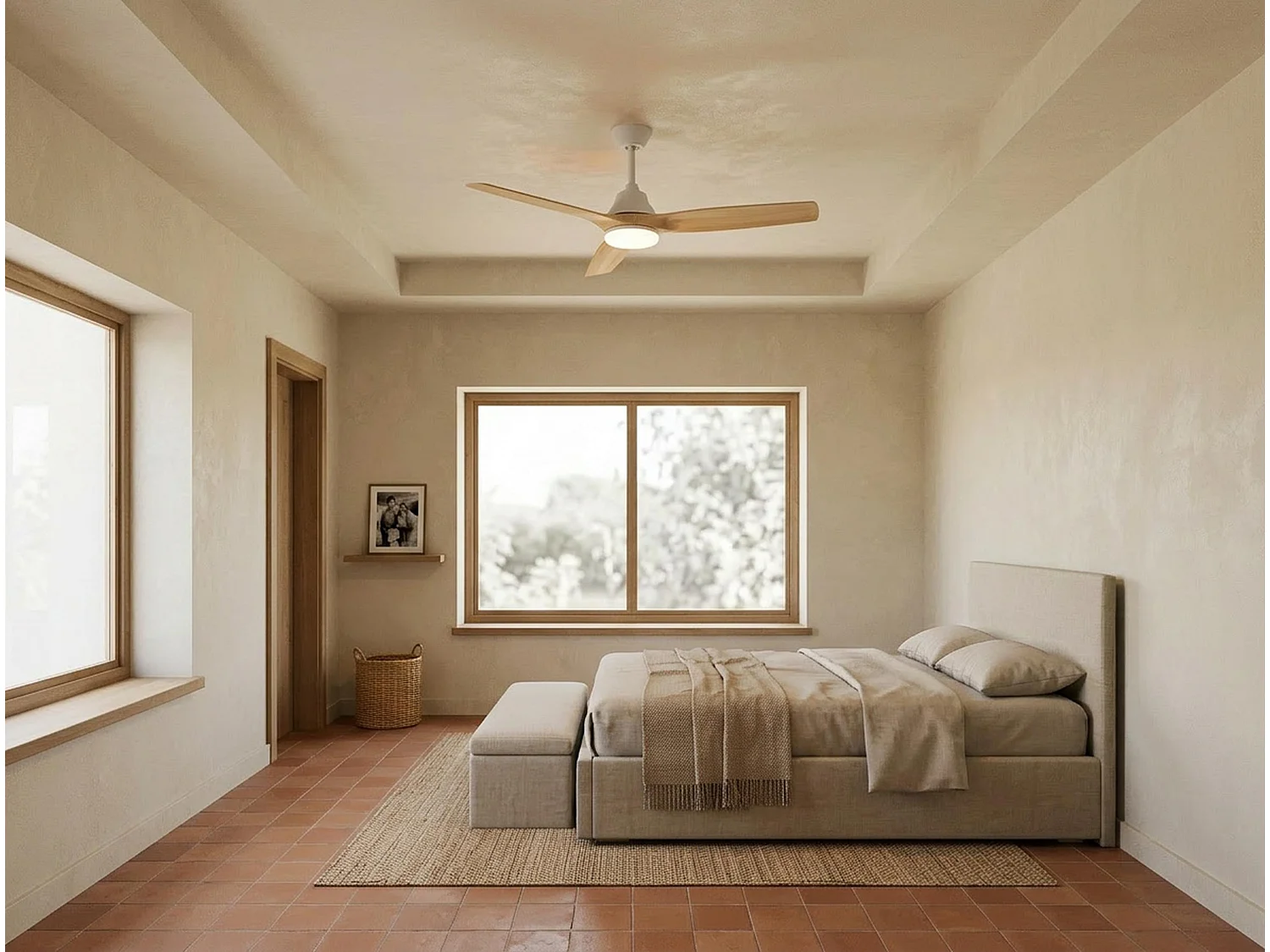 Ventilateur de plafond Réversible  Thermostat Dimmable Wifi Moteur à courant continu Toits en pente Télécommande Lumière à trois tons Hypersilence Mémoire