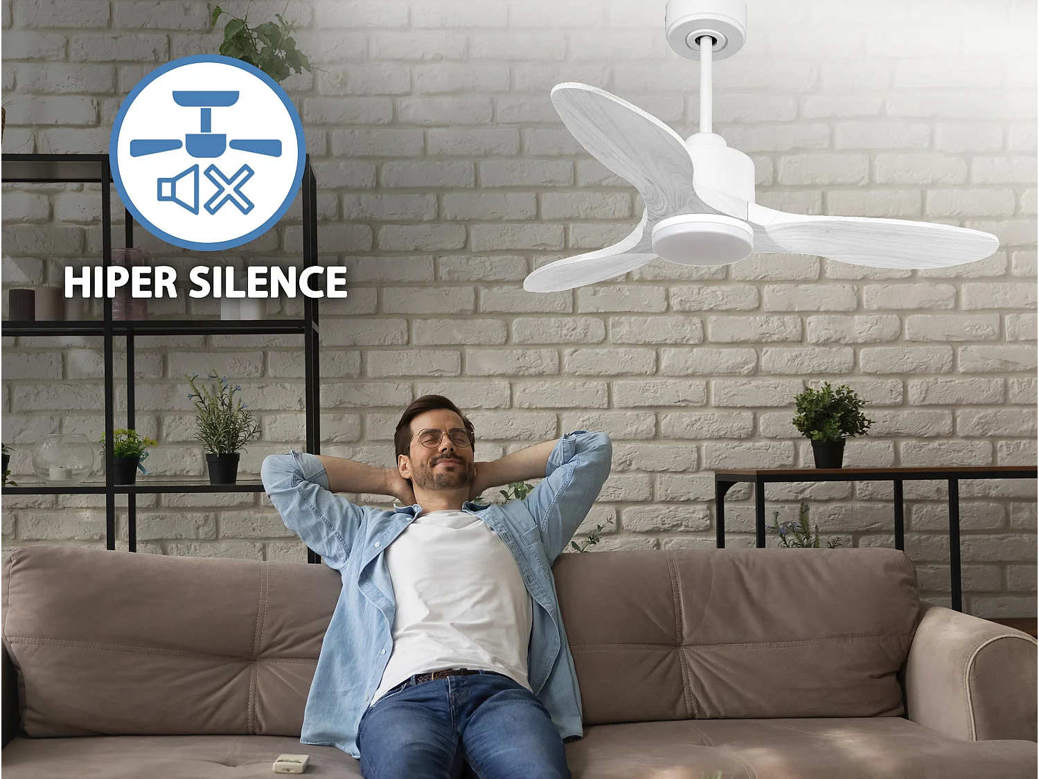 Ventilateur de plafond Réversible  Thermostat Dimmable Wifi Moteur à courant continu Toits en pente Télécommande Lumière à trois tons Hypersilence Mémoire