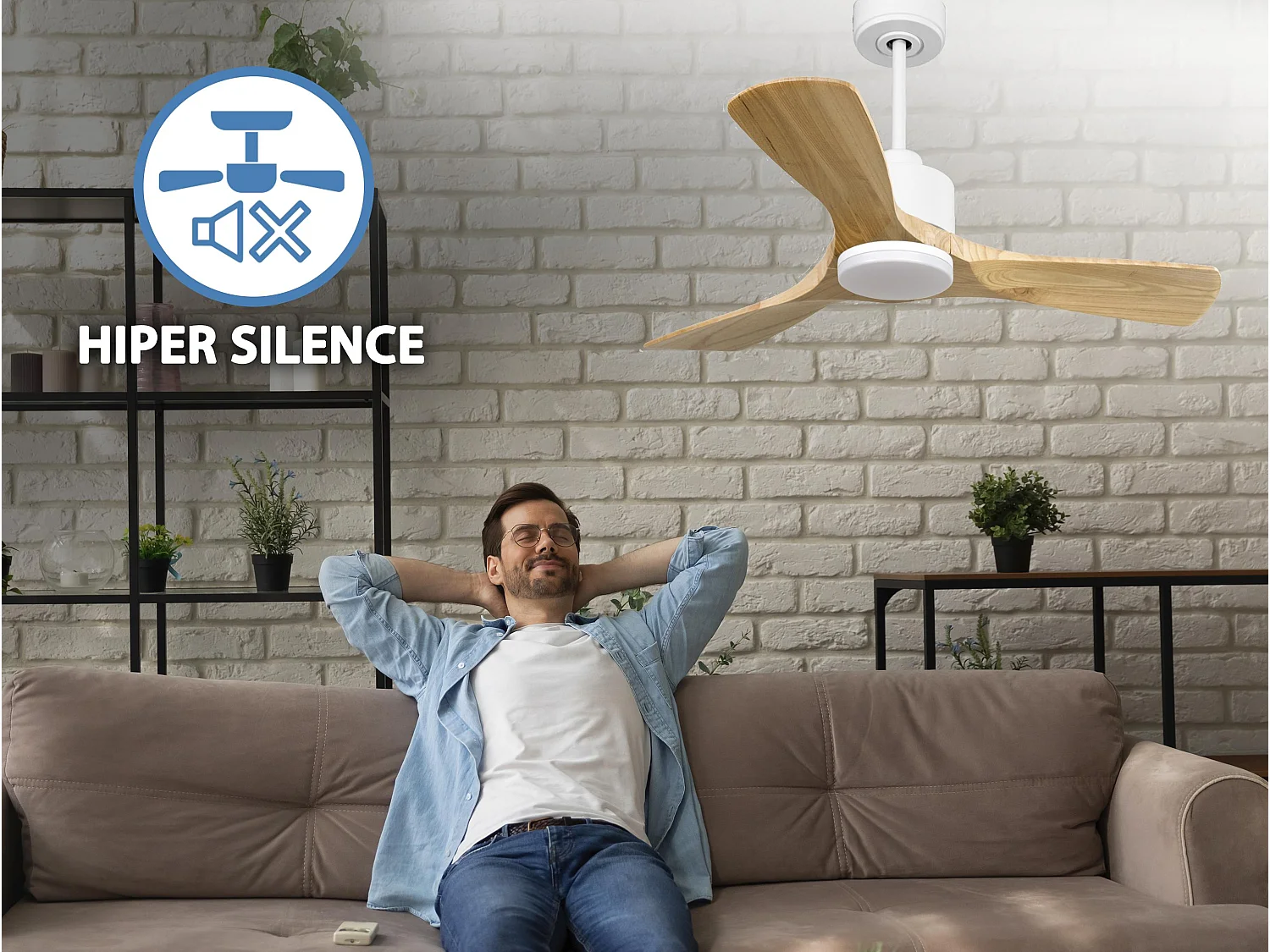 Ventilateur de plafond Réversible  Thermostat Dimmable Wifi Moteur à courant continu Toits en pente Télécommande Lumière à trois tons Hypersilence Mémoire