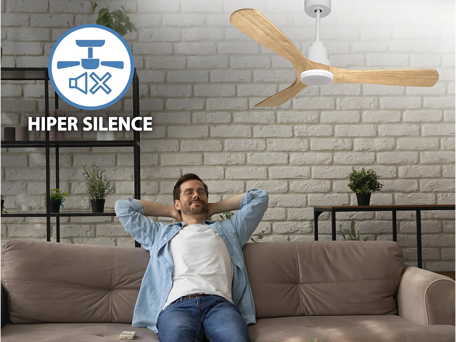 Ventilateur de plafond Réversible  Thermostat Dimmable Wifi Moteur à courant continu Toits en pente Télécommande Lumière à trois tons Hypersilence Mémoire