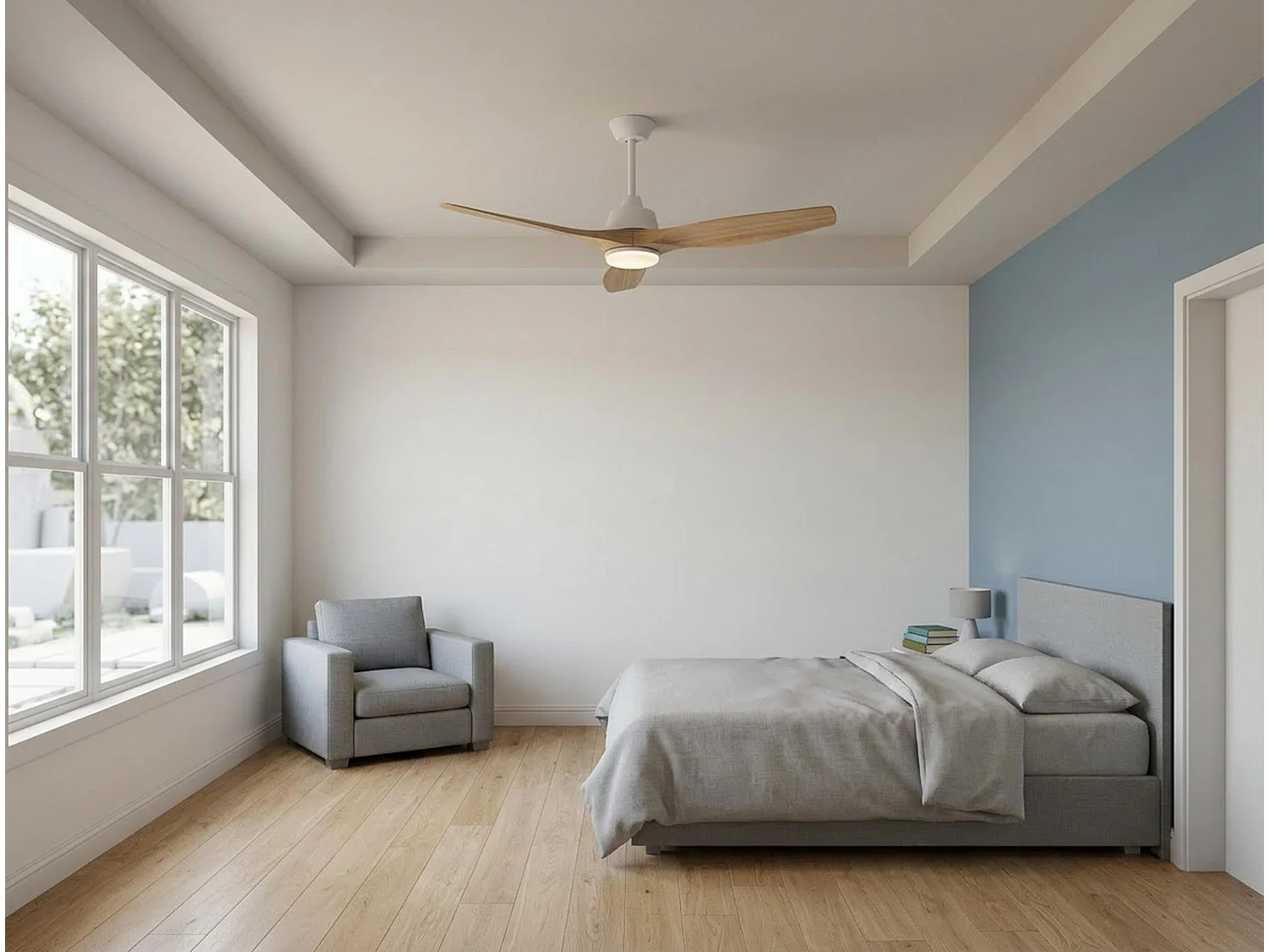 Ventilateur de plafond Réversible  Thermostat Dimmable Wifi Moteur à courant continu Toits en pente Télécommande Lumière à trois tons Hypersilence Mémoire