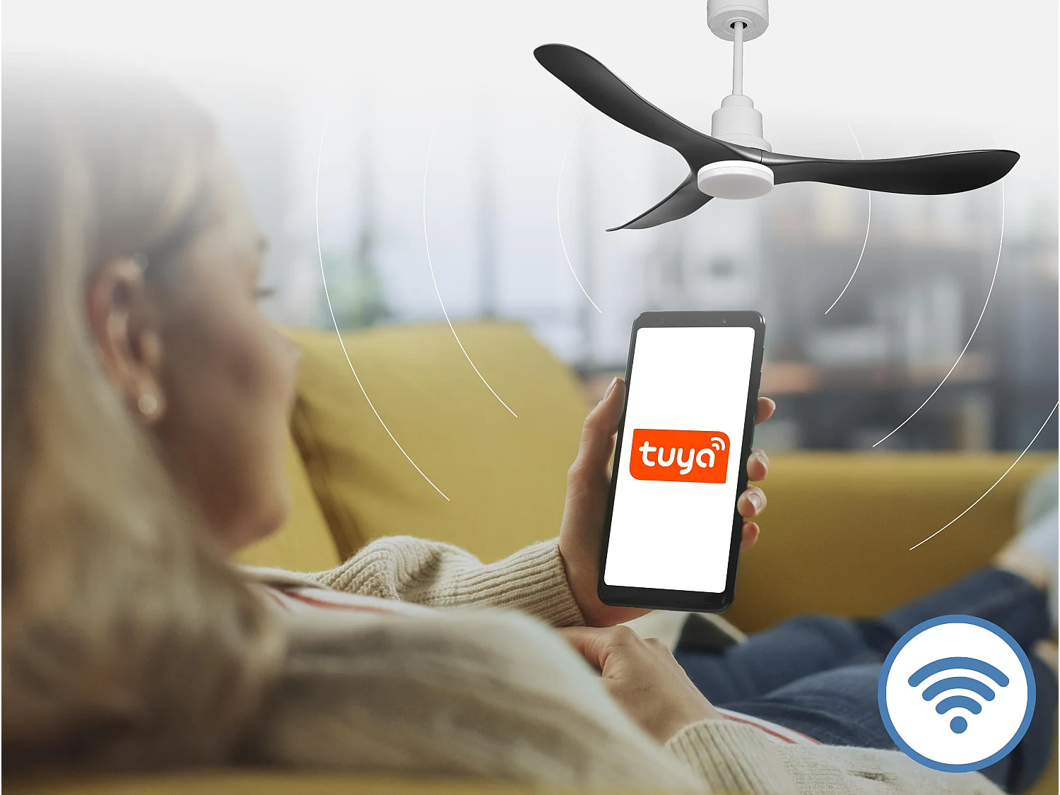 Ventilateur de plafond Réversible  Thermostat Dimmable Wifi Moteur à courant continu Toits en pente Télécommande Lumière à trois tons Hypersilence Mémoire