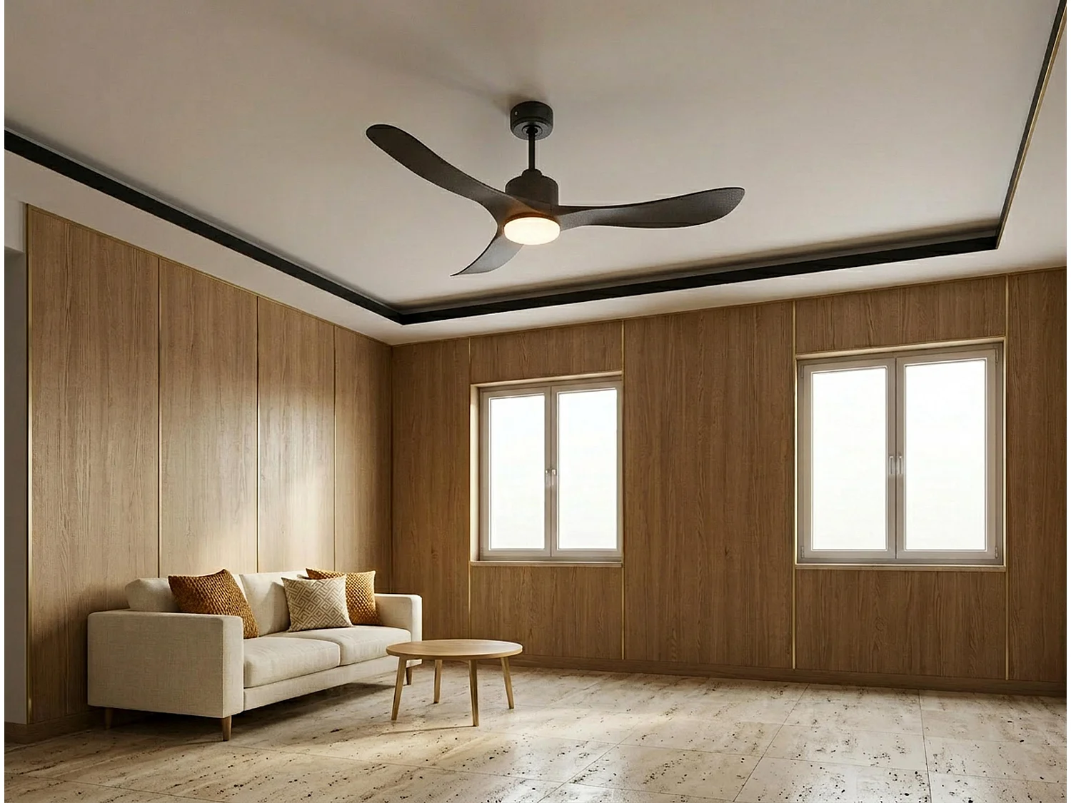 Ventilateur de plafond Réversible  Thermostat Dimmable Wifi Moteur à courant continu Toits en pente Télécommande Lumière à trois tons Hypersilence Mémoire