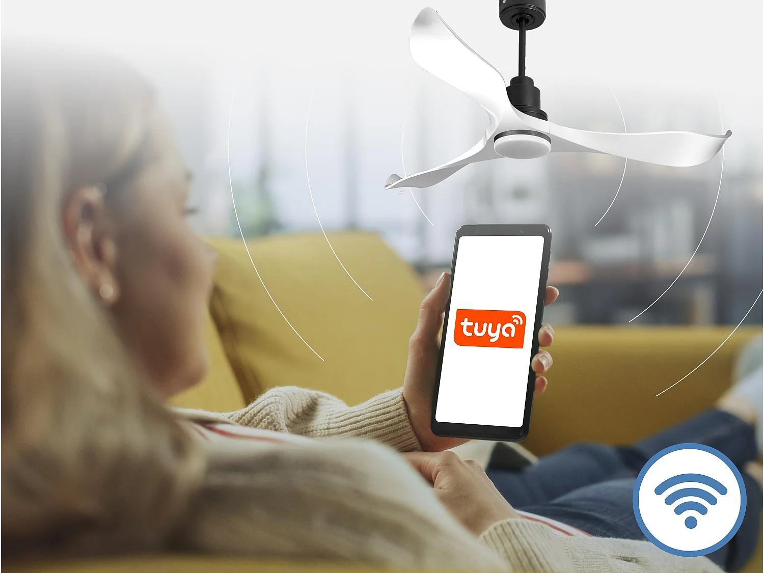 Ventilateur de plafond Réversible  Thermostat Dimmable Wifi Moteur à courant continu Toits en pente Télécommande Lumière à trois tons Adaptateur 2/3 Lames