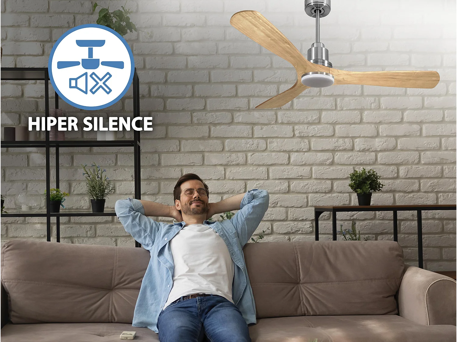 Ventilateur de plafond Réversible  Thermostat Dimmable Wifi Moteur à courant continu Toits en pente Télécommande Lumière à trois tons Hypersilence Mémoire