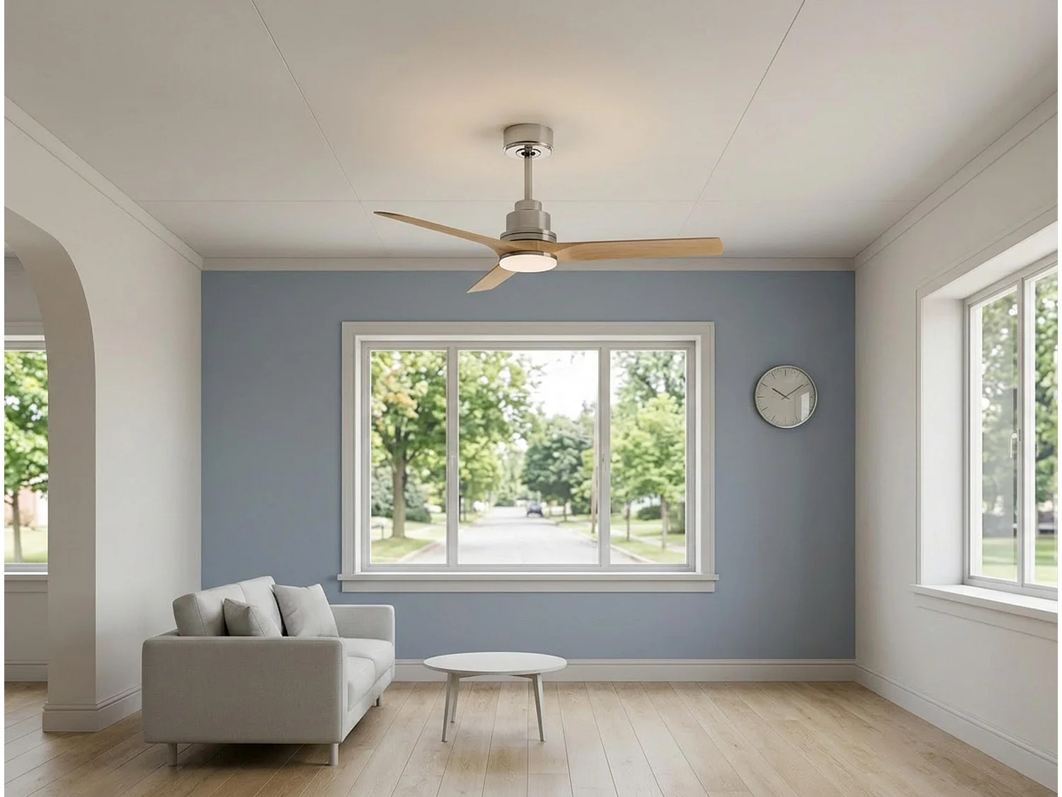 Ventilateur de plafond Réversible  Thermostat Dimmable Wifi Moteur à courant continu Toits en pente Télécommande Lumière à trois tons Hypersilence Mémoire