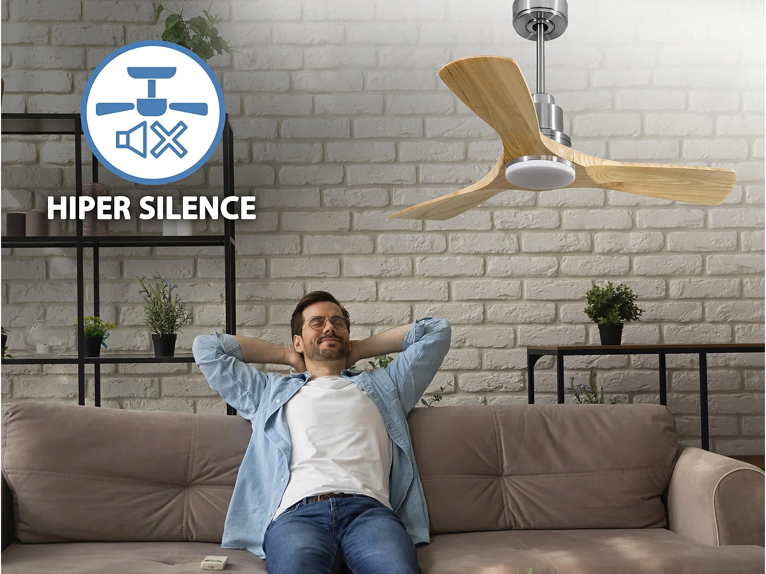 Ventilateur de plafond Réversible  Thermostat Dimmable Wifi Moteur à courant continu Toits en pente Télécommande Lumière à trois tons Hypersilence Mémoire
