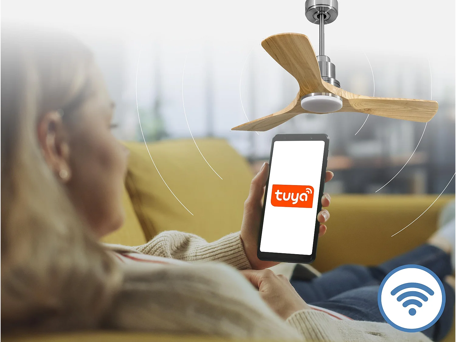 Ventilateur de plafond Réversible  Thermostat Dimmable Wifi Moteur à courant continu Toits en pente Télécommande Lumière à trois tons Hypersilence Mémoire