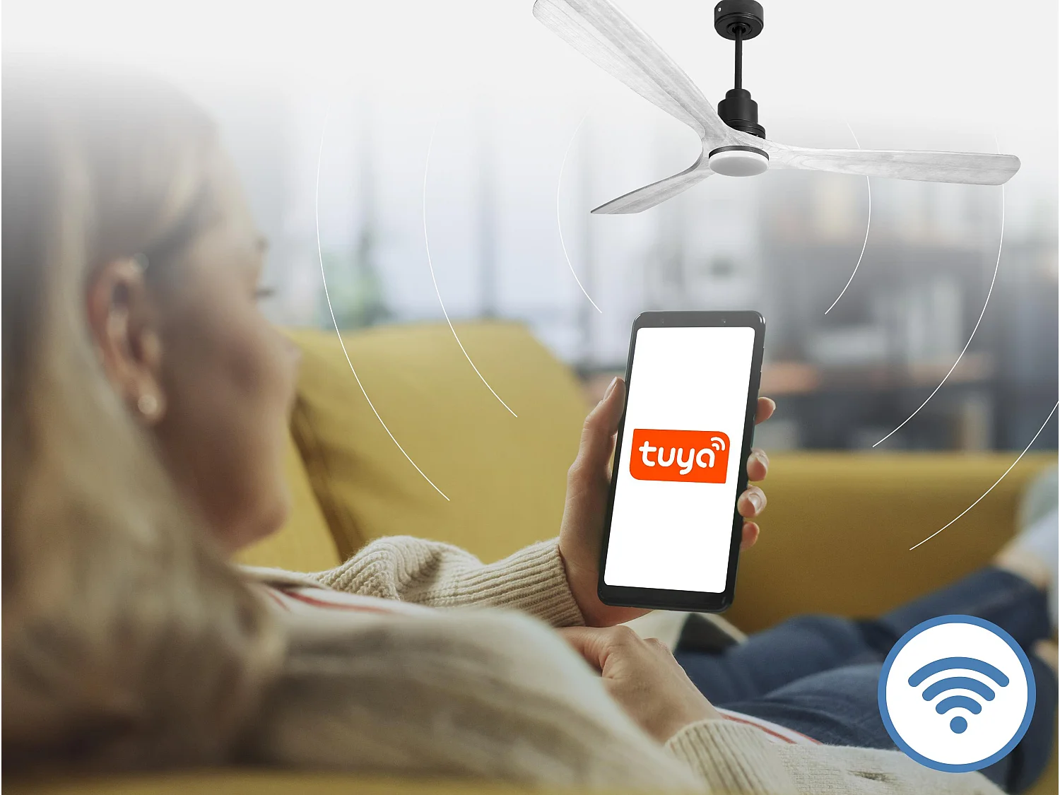 Ventilateur de plafond Réversible  Thermostat Dimmable Wifi Moteur à courant continu Toits en pente Télécommande Lumière à trois tons Hypersilence Mémoire