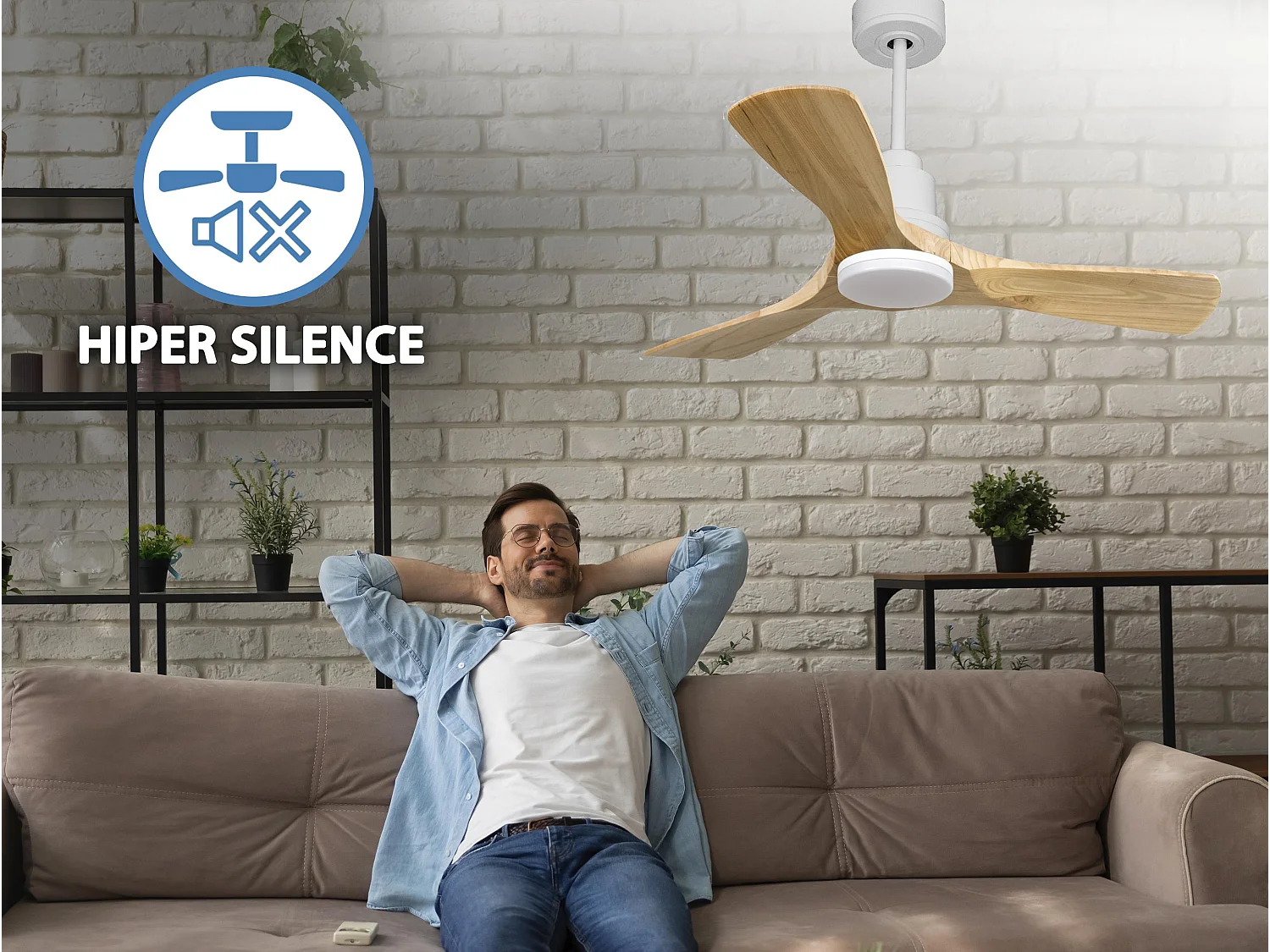 Ventilateur de plafond Réversible  Thermostat Dimmable Wifi Moteur à courant continu Toits en pente Télécommande Lumière à trois tons Hypersilence Mémoire