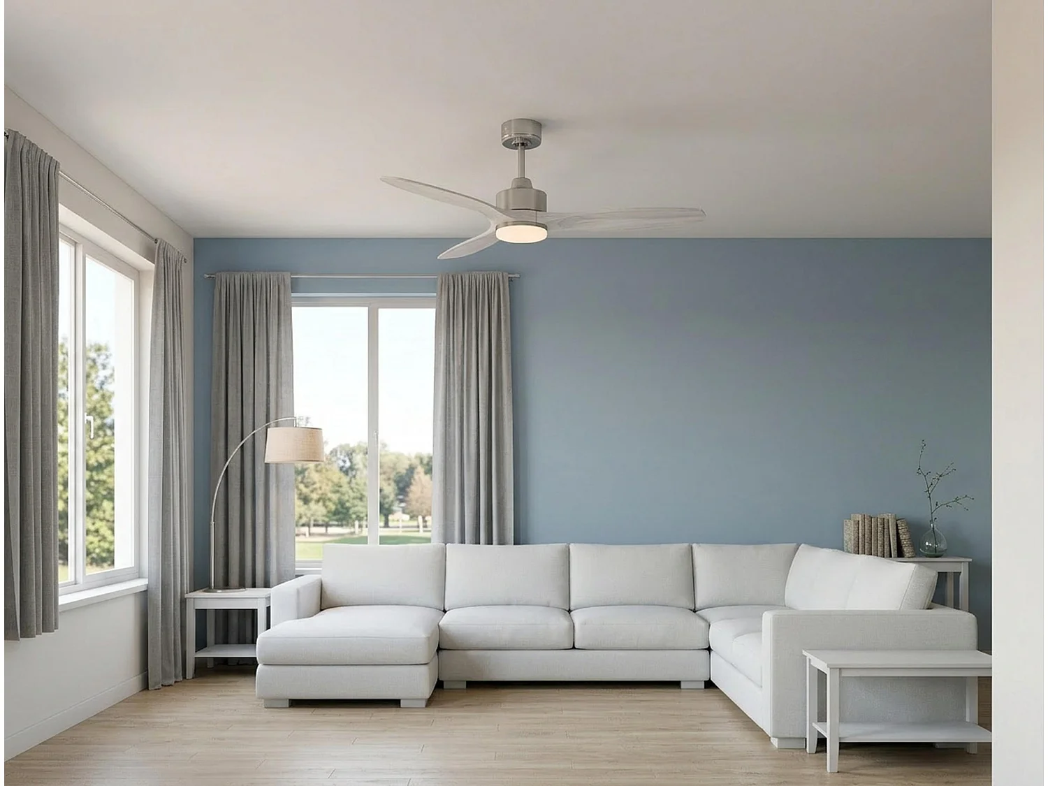 Ventilateur de plafond Réversible  Thermostat Dimmable Wifi Moteur à courant continu Toits en pente Télécommande Lumière à trois tons Hypersilence Mémoire