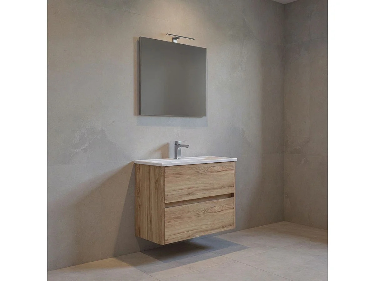 Mueble de baño Lhotse con lavabo y espejo natural 80 cm