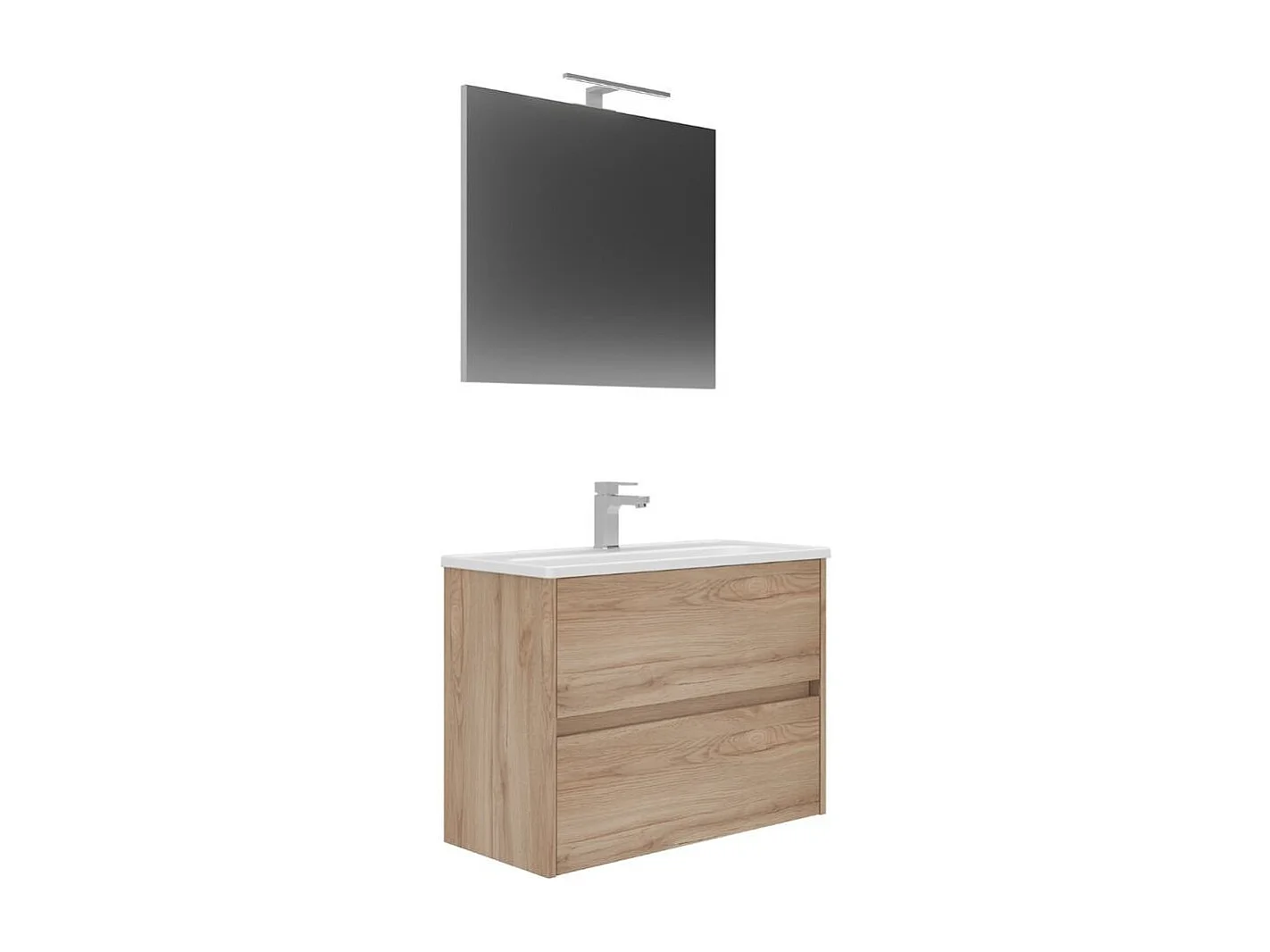 Mueble de baño Lhotse con lavabo y espejo natural 80 cm