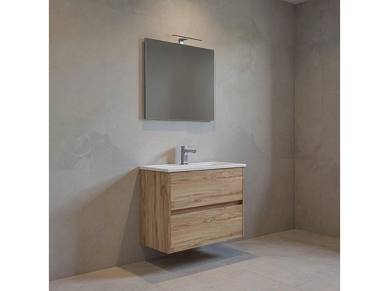 Mueble de baño Lhotse con lavabo y espejo natural 80 cm