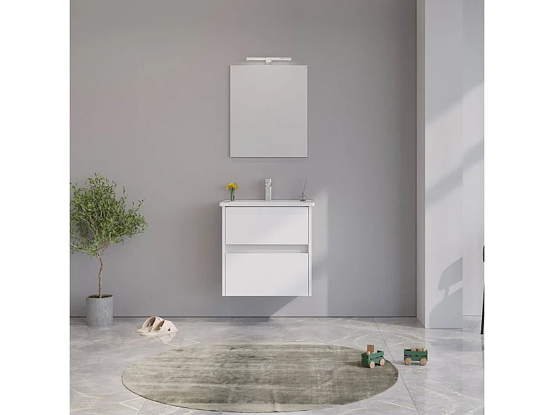 Mueble de baño Lova con lavabo y espejo blanco 60 cm
