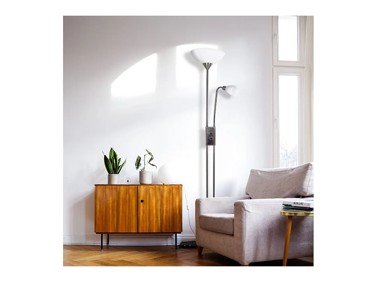 Lámpara de pie Milano Bel Air 40W con brazo orientable plata 178 cm