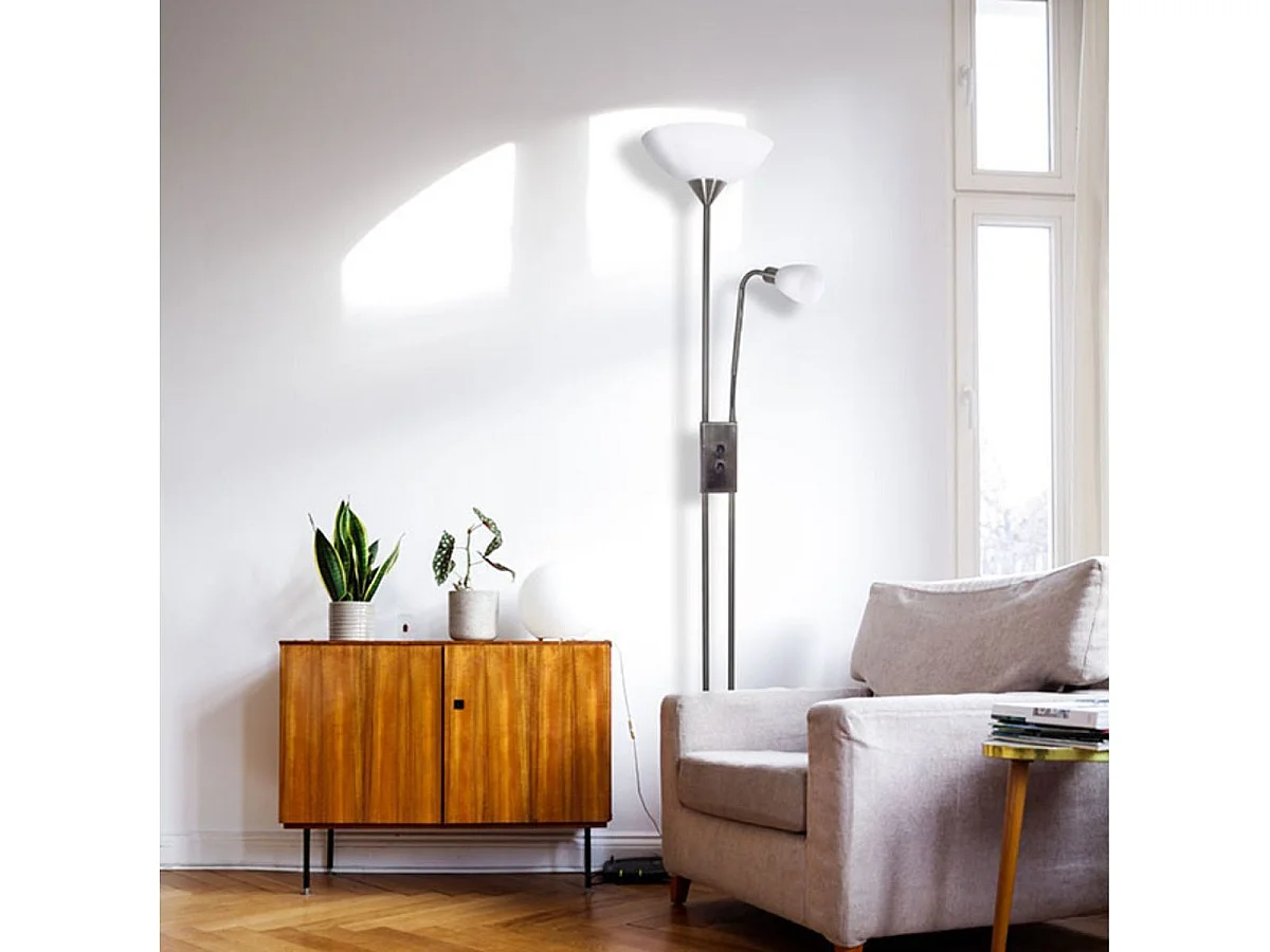 Lámpara de pie Milano Bel Air 40W con brazo orientable plata 178 cm