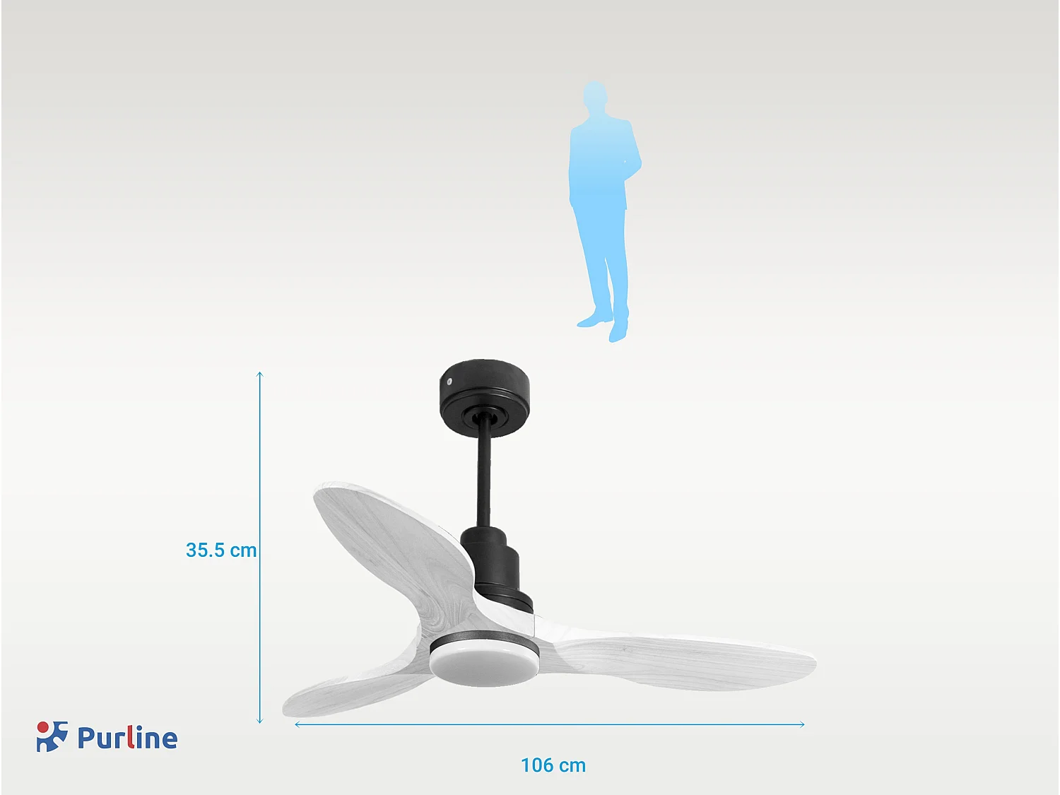 Ventilateur de plafond Réversible  Thermostat Dimmable Wifi Moteur à courant continu Toits en pente Télécommande Lumière à trois tons Hypersilence Mémoire