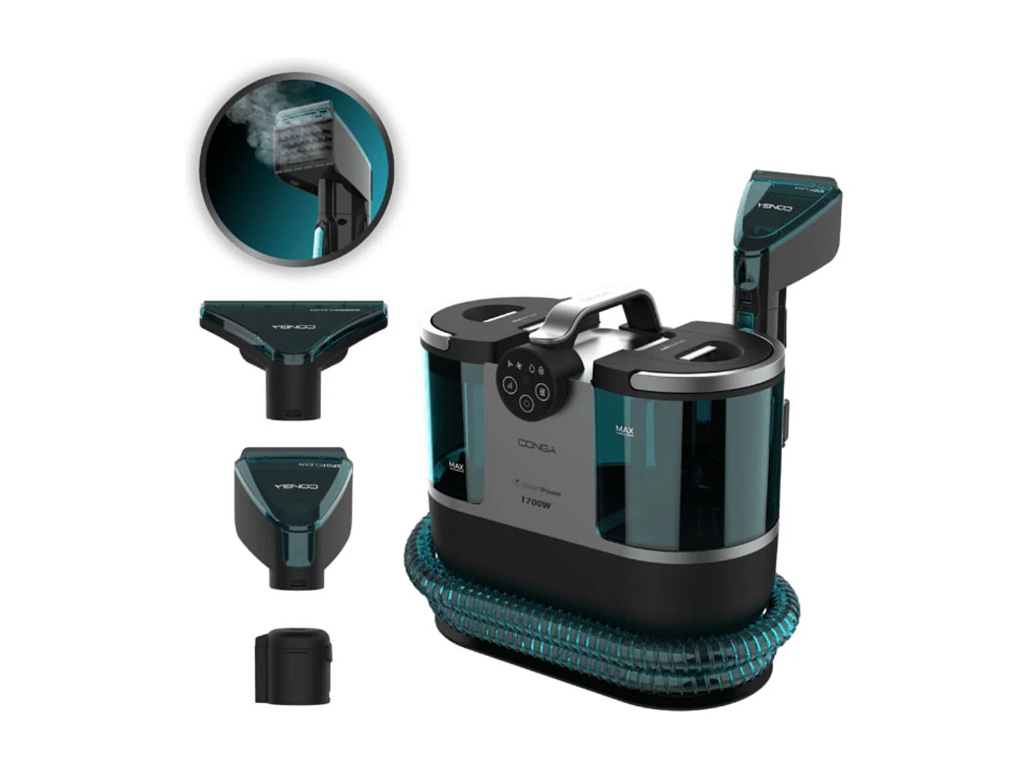 Aspirador de tapicerías Cecotec Conga 7000 Carpet&Spot Clean Steam XXL 1700W 2 depósitos gris/azul