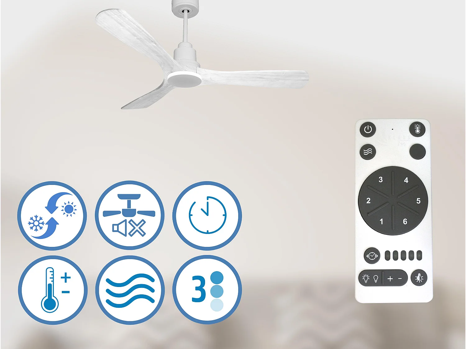 Ventilateur de plafond Réversible  Thermostat Wifi Moteur à courant continu Toits en pente Télécommande Hypersilence Mémoire Shopify Vendible (AUTOMATIQUE)