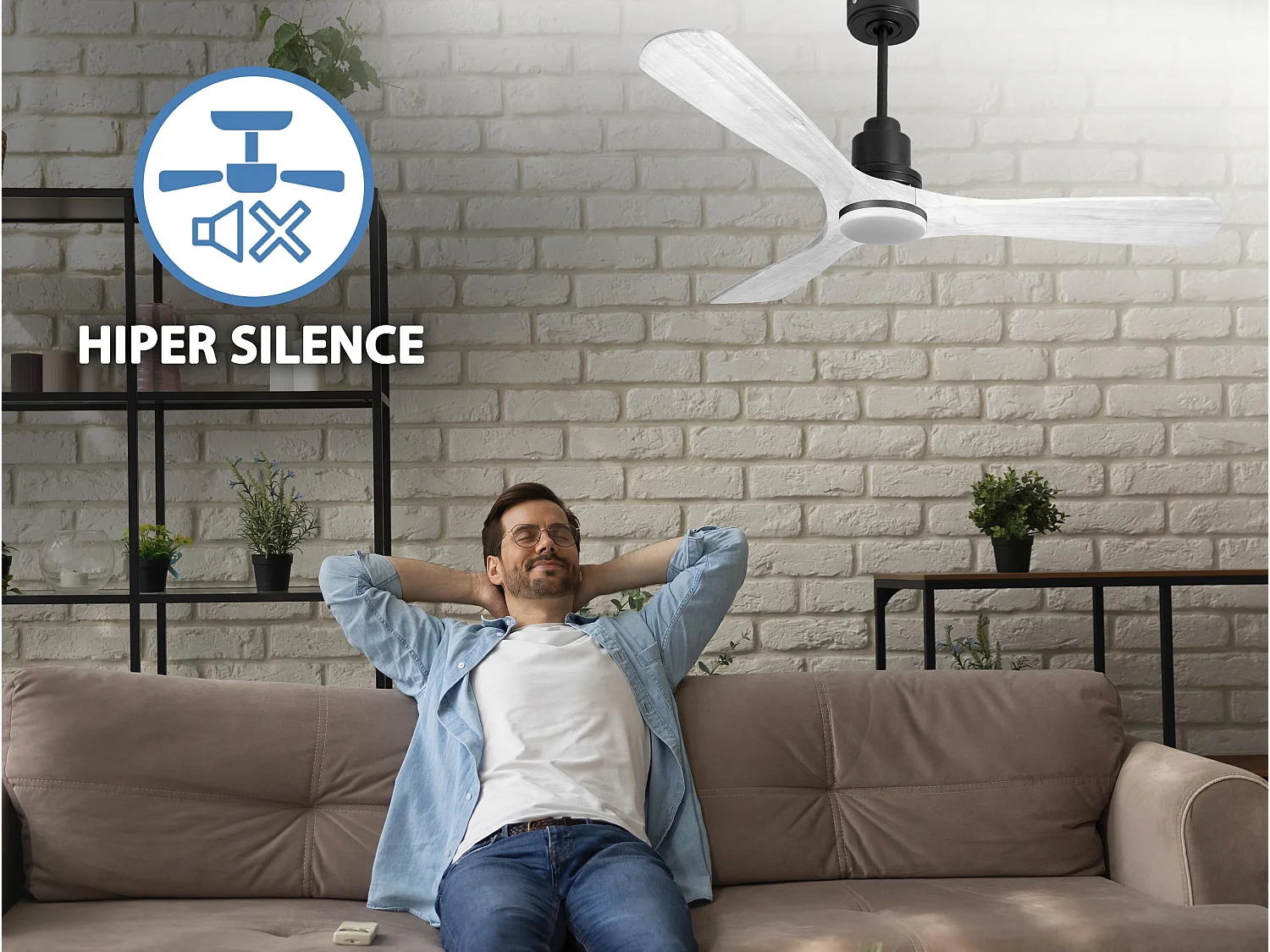 Ventilateur de plafond Réversible  Thermostat Dimmable Wifi Moteur à courant continu Toits en pente Télécommande Lumière à trois tons Hypersilence Mémoire