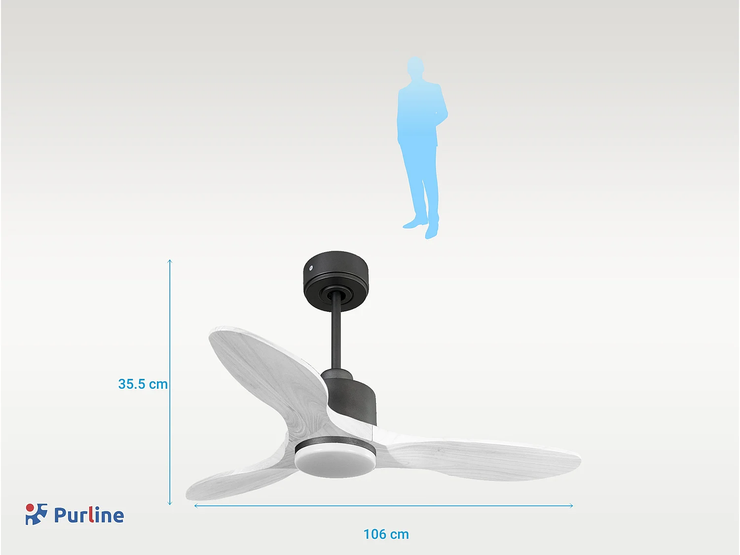 Ventilateur de plafond Réversible  Thermostat Dimmable Wifi Moteur à courant continu Toits en pente Télécommande Lumière à trois tons Hypersilence Mémoire
