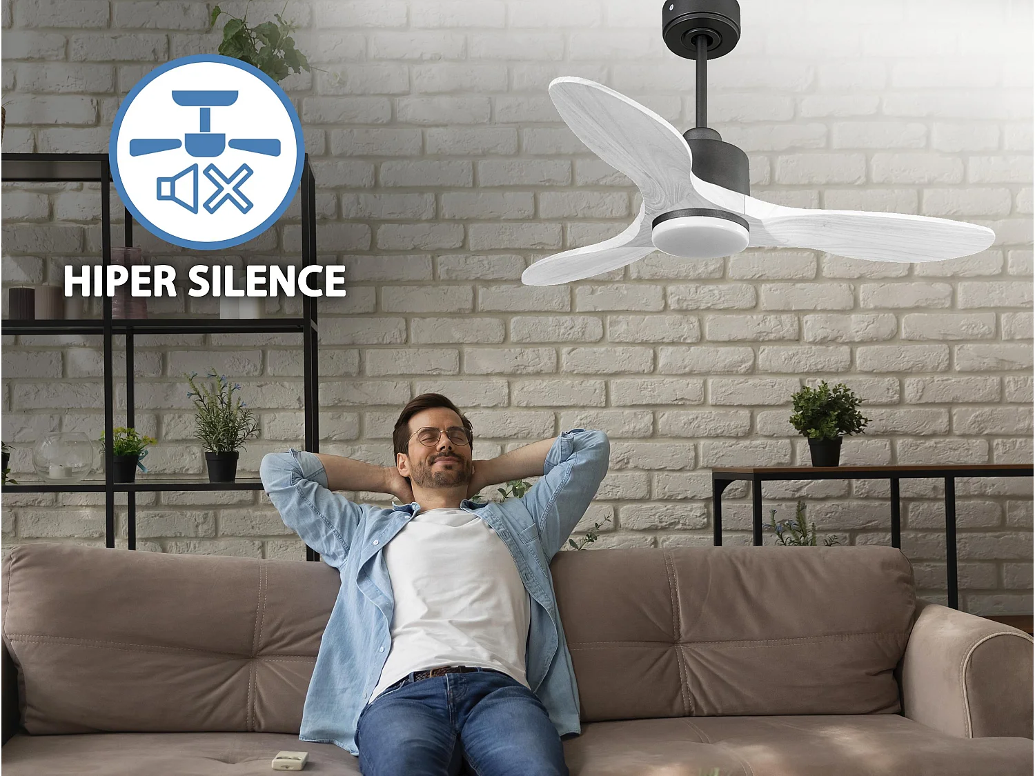 Ventilateur de plafond Réversible  Thermostat Dimmable Wifi Moteur à courant continu Toits en pente Télécommande Lumière à trois tons Hypersilence Mémoire