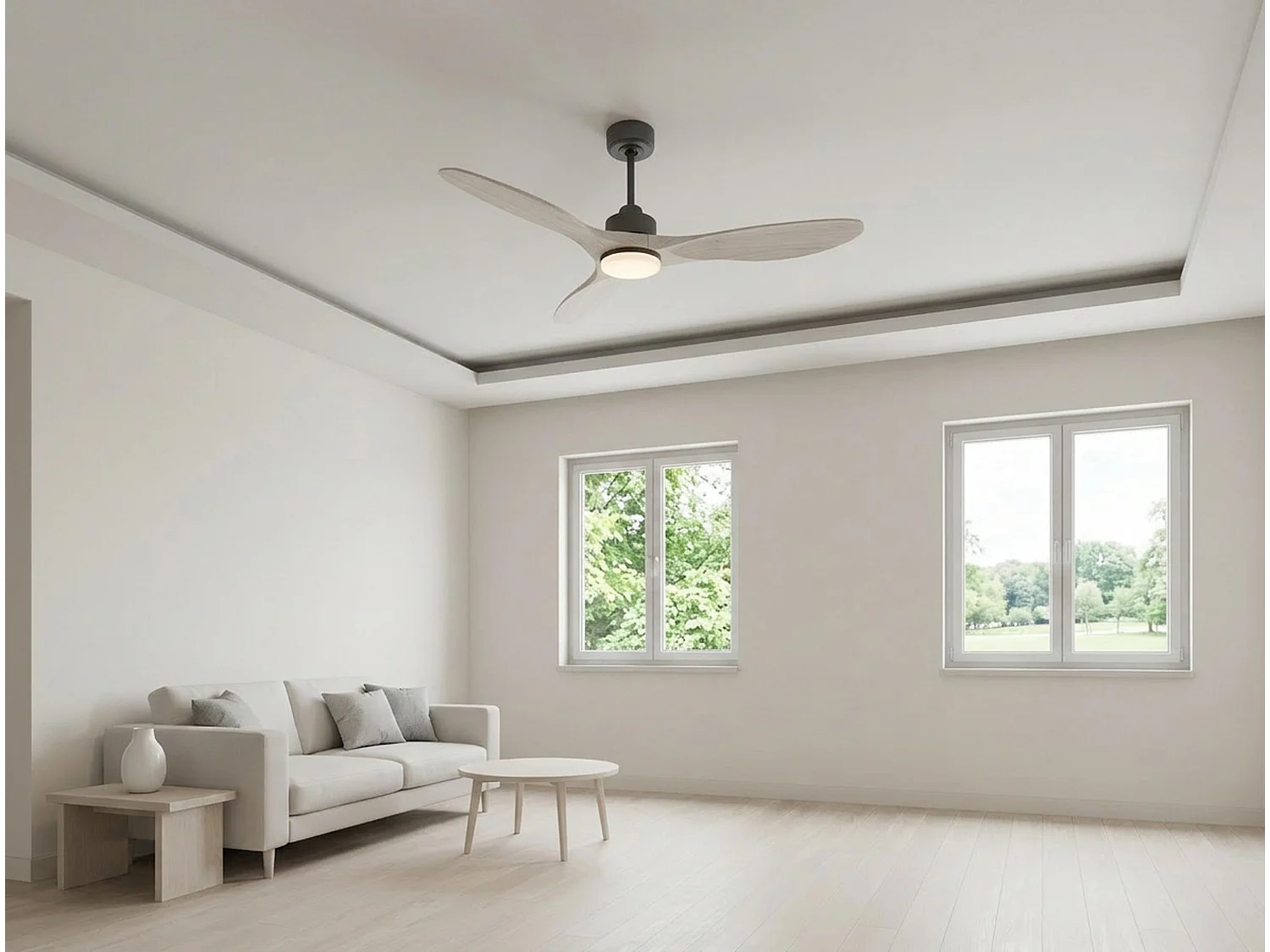 Ventilateur de plafond Réversible  Thermostat Dimmable Wifi Moteur à courant continu Toits en pente Télécommande Lumière à trois tons Hypersilence Mémoire