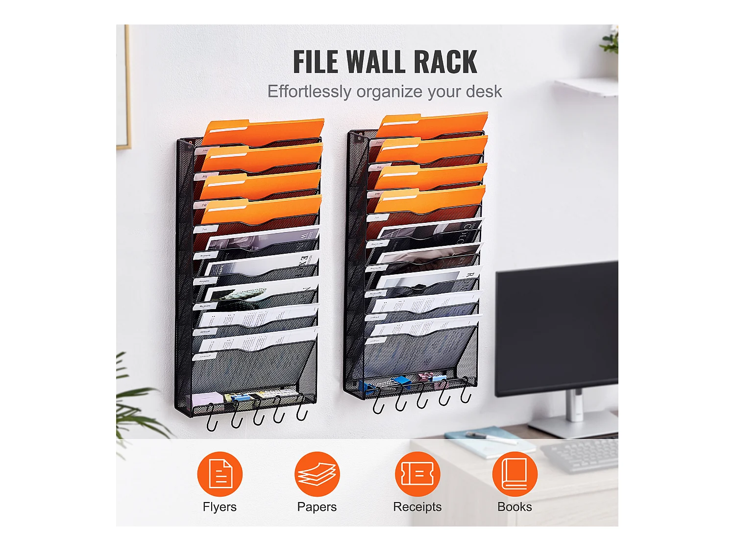 Wandsteun SucceBuy voor Nettenmapjes, 2 Stukken 10 Vakken voor Kantoor School, voor Documenten en Andere Kleine Voorwerpen