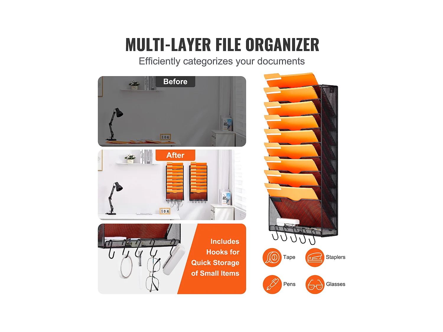 Wandsteun SucceBuy voor Nettenmapjes, 2 Stukken 10 Vakken voor Kantoor School, voor Documenten en Andere Kleine Voorwerpen