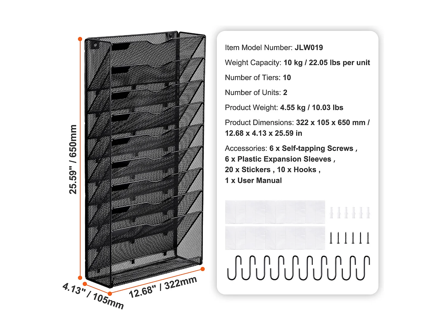 Support Mural SucceBuy pour Dossiers en Maille, 2 Pièces 10 Poches pour Bureau École
