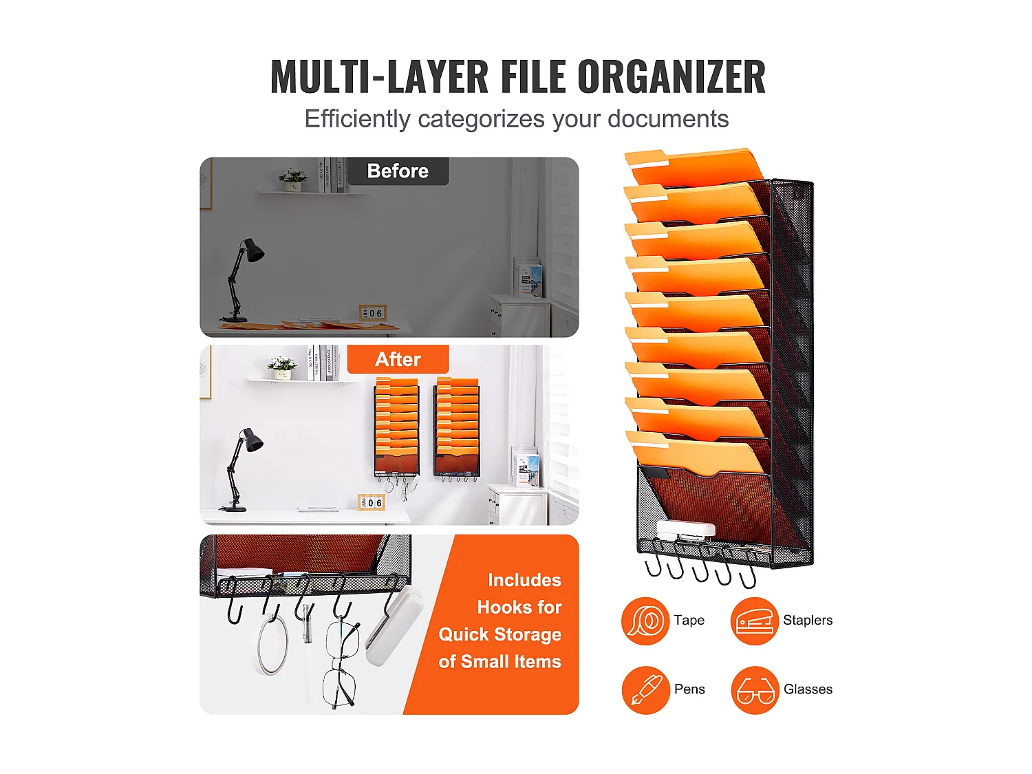 Support Mural SucceBuy pour Dossiers en Maille, 2 Pièces 10 Poches pour Bureau École