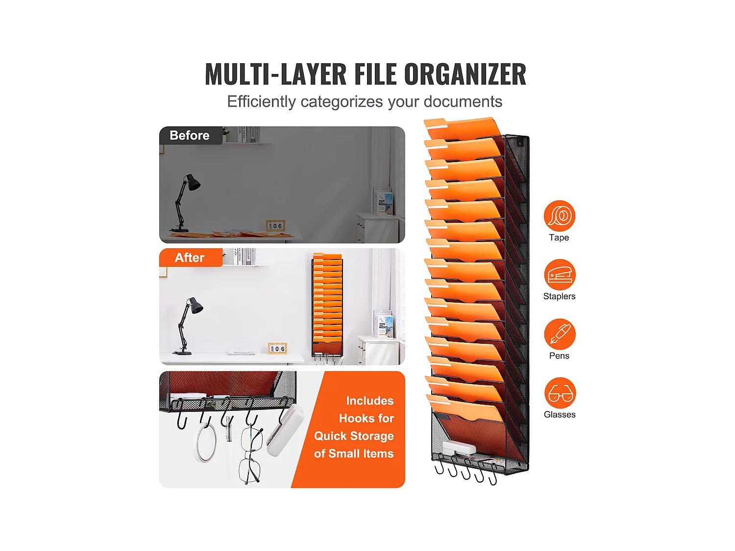 Wandhalter SucceBuy für Netzordner, 1 Stück 16 Taschen für Büro Schule, für Dokumente und Andere Kleine Gegenstände