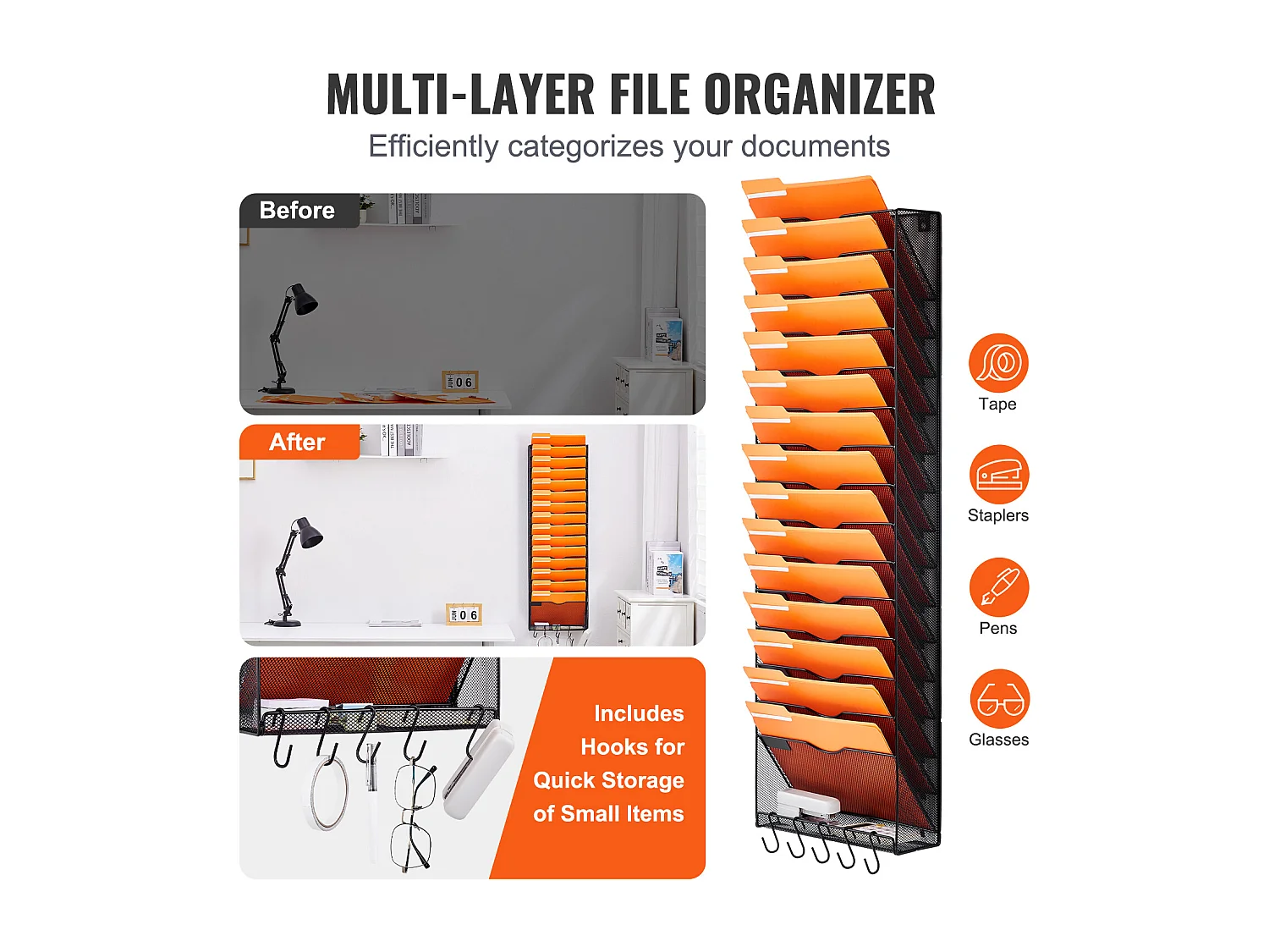 Support Mural SucceBuy pour Dossiers en Maille, 1 Pièce 16 Poches pour Bureau École