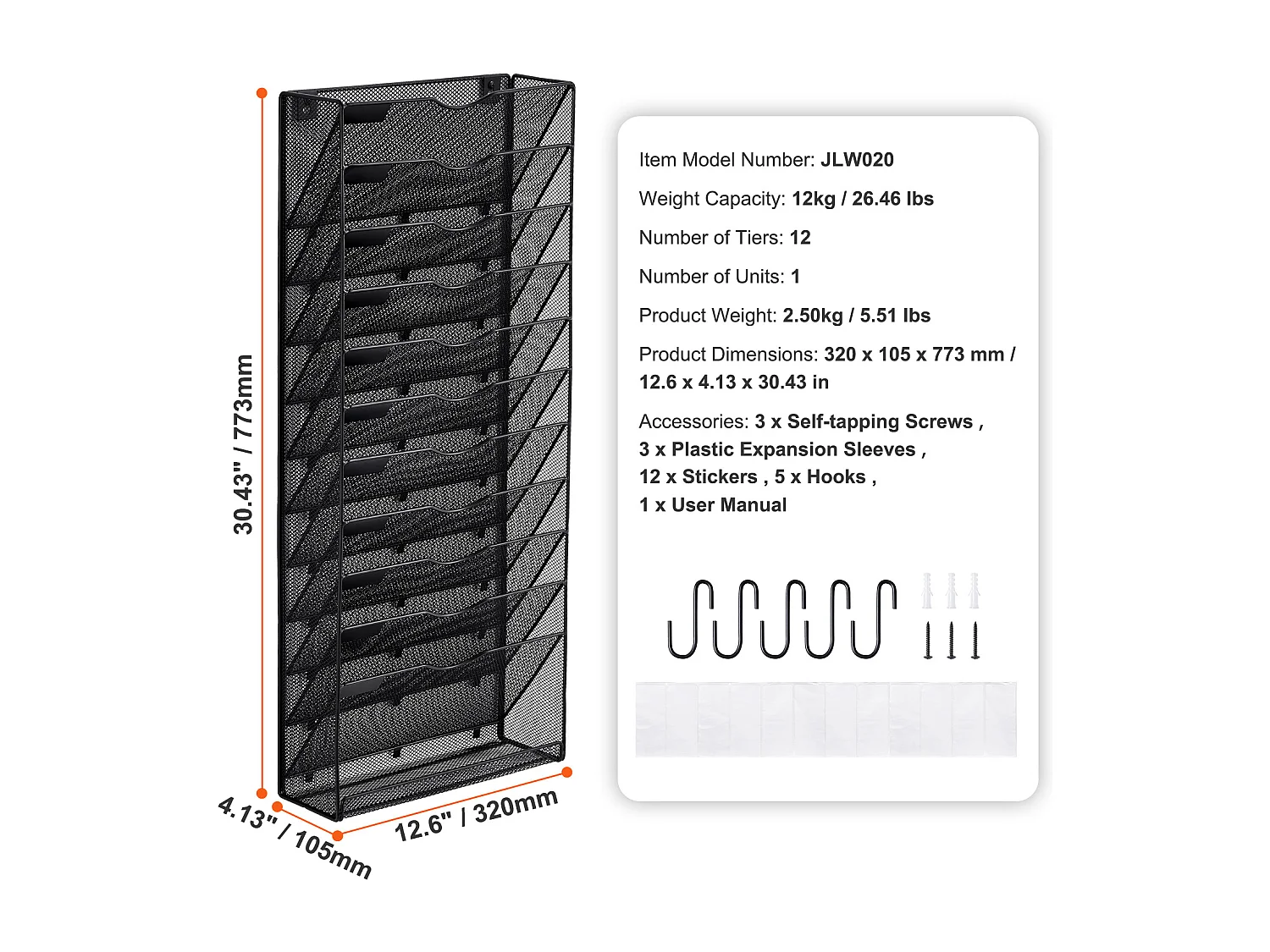 Support Mural SucceBuy pour Dossiers en Maille, 1 Pièce 12 Poches pour Bureau École