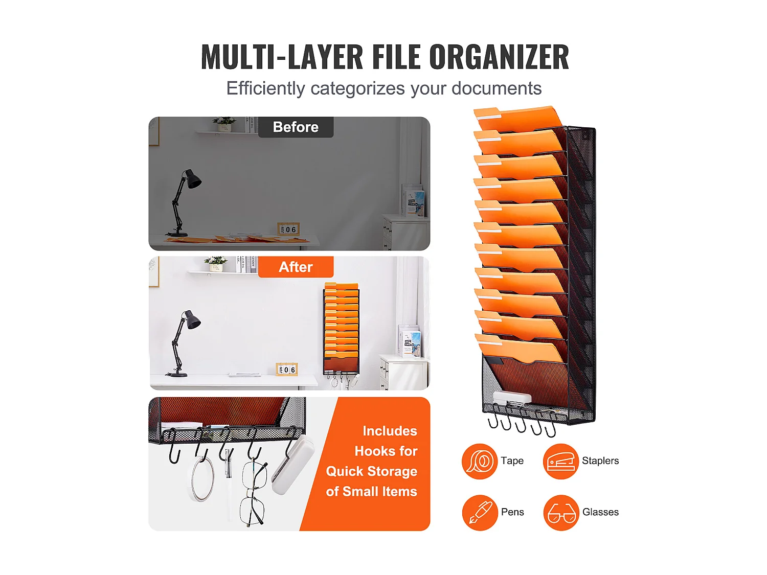 Support Mural SucceBuy pour Dossiers en Maille, 1 Pièce 12 Poches pour Bureau École