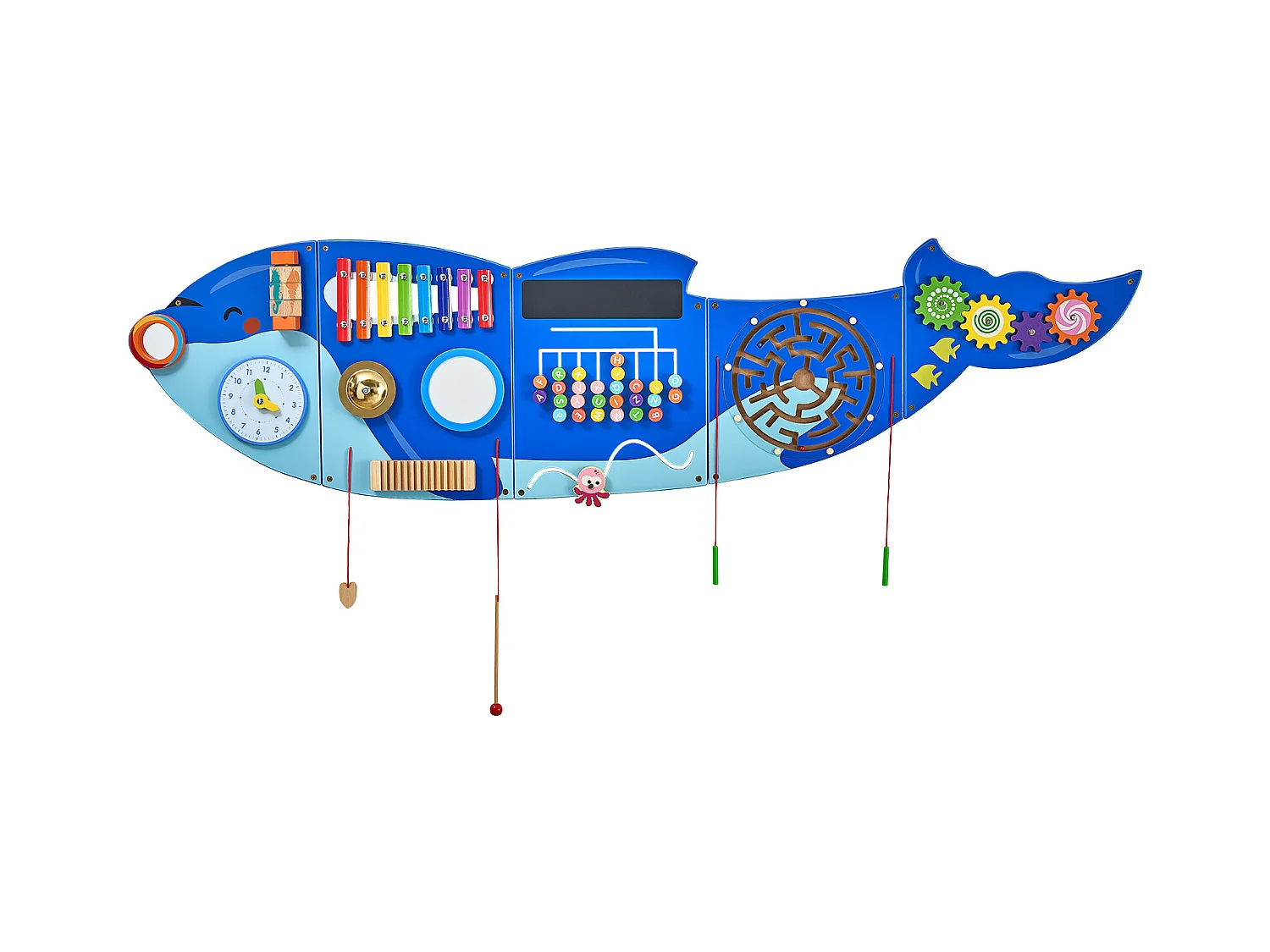 Aktivitäts-Spielwand SucceBuy Orca, Motorik-Board mit 12 Spielen, Montessori Sensorische Wandspiele für Kinder 3-12 Jahre