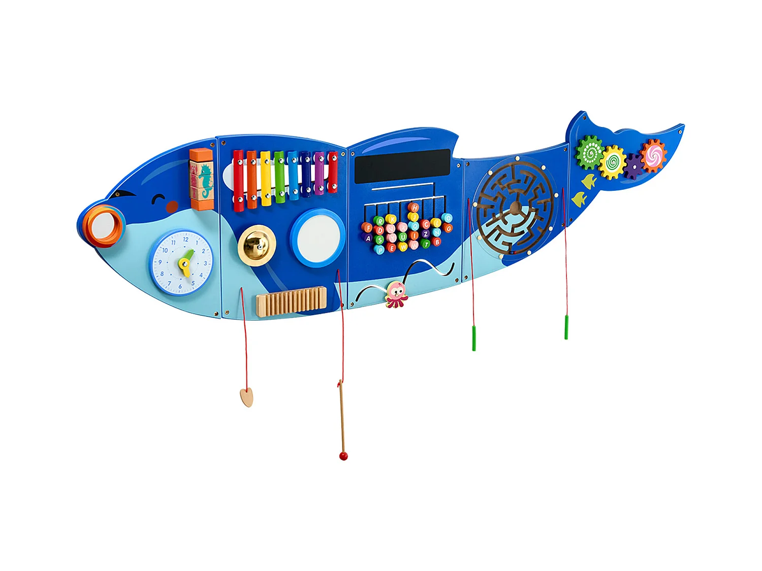 Aktivitäts-Spielwand SucceBuy Orca, Motorik-Board mit 12 Spielen, Montessori Sensorische Wandspiele für Kinder 3-12 Jahre