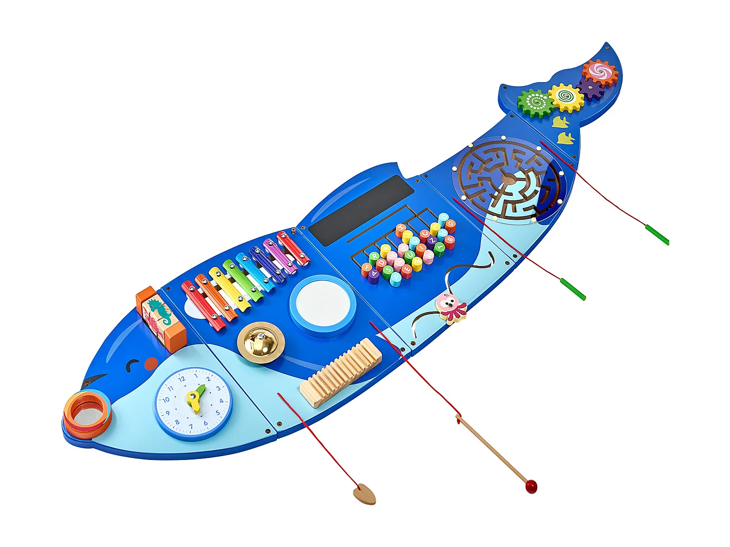 Tableau de Jeu Mural SucceBuy d'Activités Orca, Tableau de Motricité avec 12 Jeux, Jouet Mural Sensoriel Montessori pour Enfants de 3 à 12 Ans