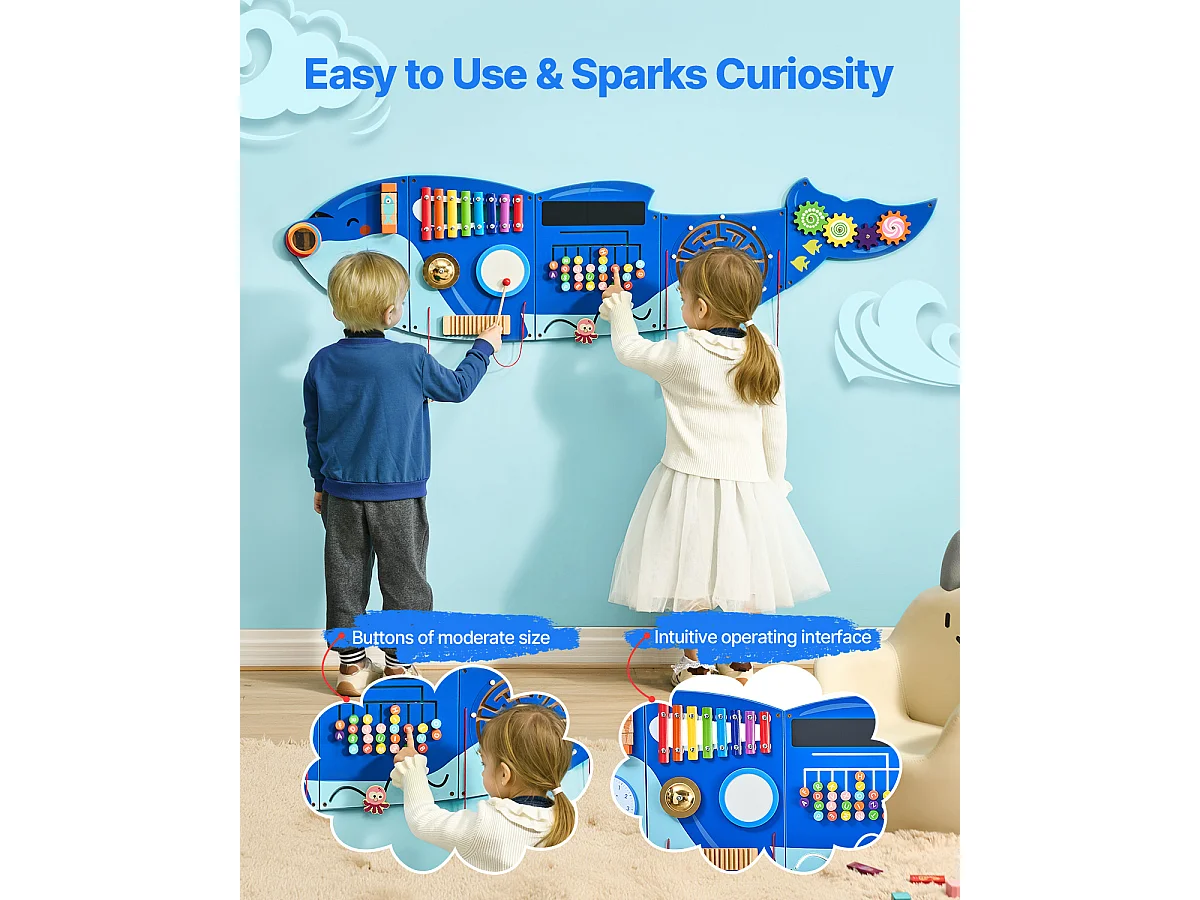 Tableau de Jeu Mural SucceBuy d'Activités Orca, Tableau de Motricité avec 12 Jeux, Jouet Mural Sensoriel Montessori pour Enfants de 3 à 12 Ans