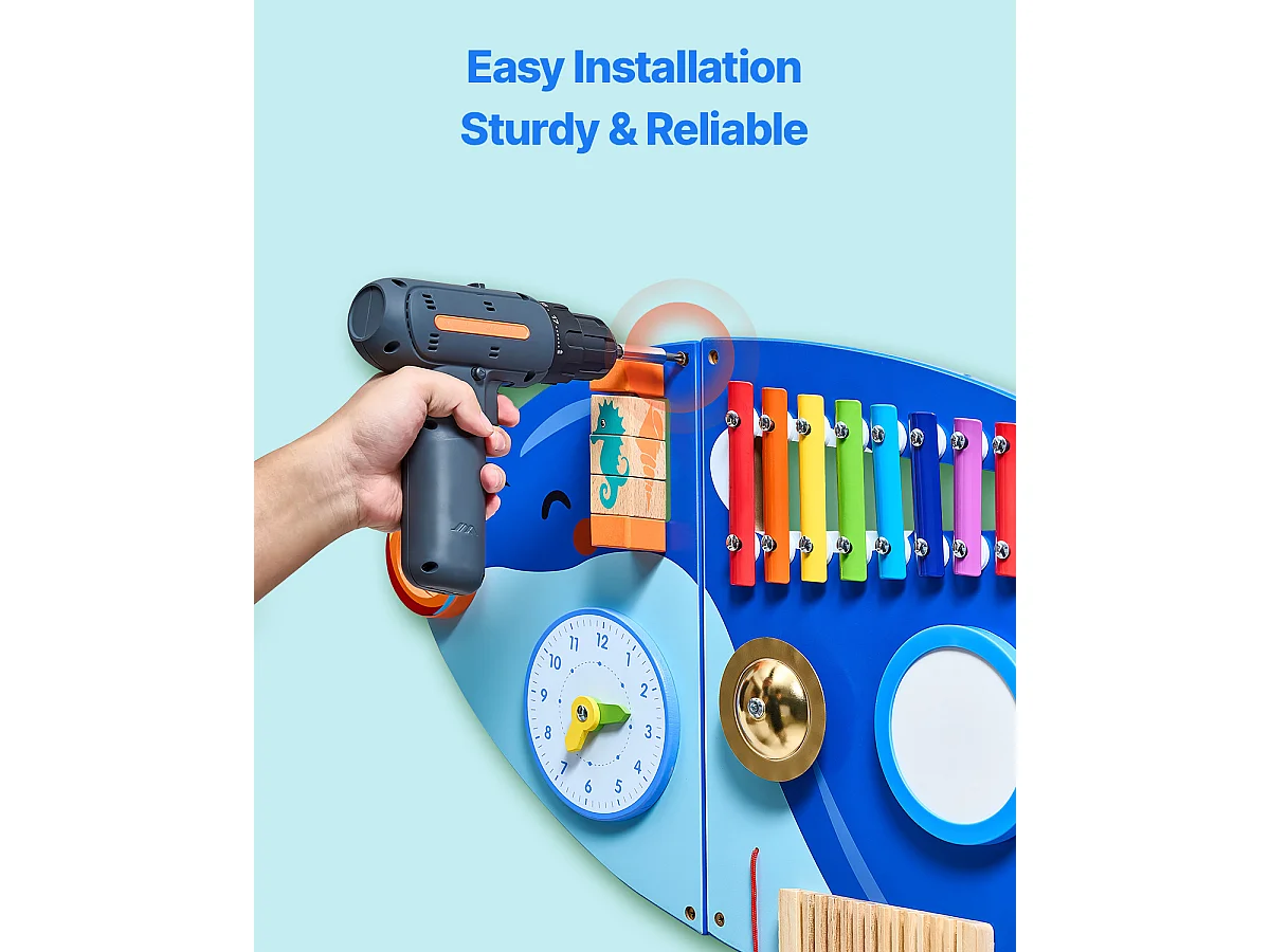 Tableau de Jeu Mural SucceBuy d'Activités Orca, Tableau de Motricité avec 12 Jeux, Jouet Mural Sensoriel Montessori pour Enfants de 3 à 12 Ans