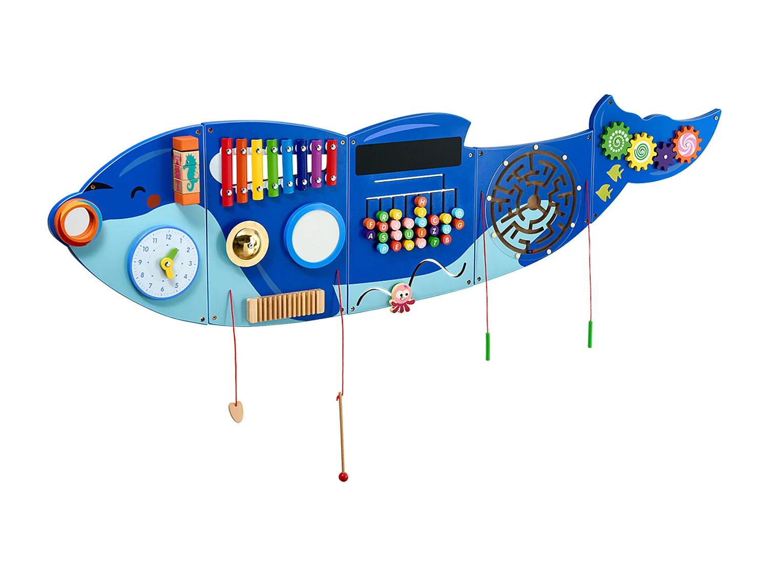 Tableau de Jeu Mural SucceBuy d'Activités Orca, Tableau de Motricité avec 12 Jeux, Jouet Mural Sensoriel Montessori pour Enfants de 3 à 12 Ans