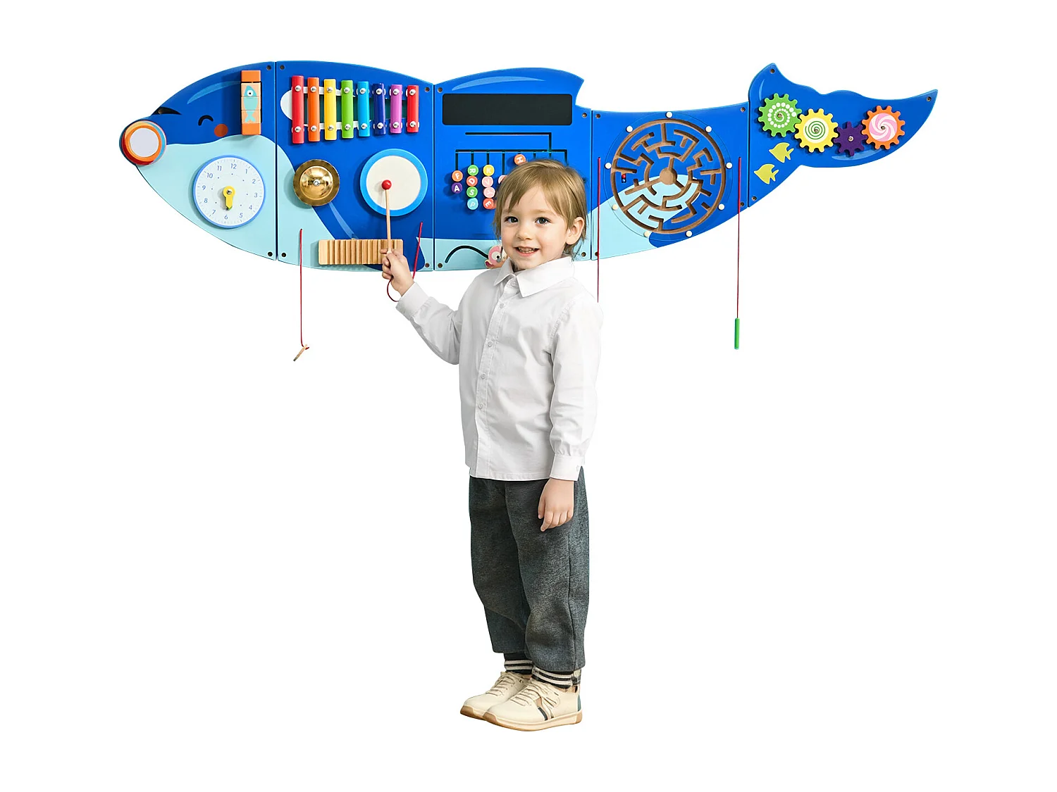 Tableau de Jeu Mural SucceBuy d'Activités Orca, Tableau de Motricité avec 12 Jeux, Jouet Mural Sensoriel Montessori pour Enfants de 3 à 12 Ans