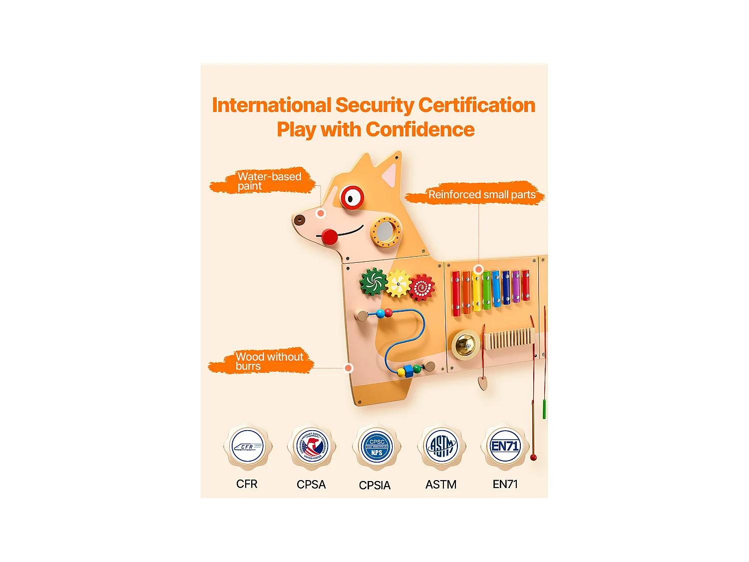 Muro de Actividades SucceBuy con Diseño de Cachorro – Panel de Juego con 12 Juegos de Motricidad, Juguete de Pared Sensorial Montessori para Niños de 3 a 12 Años