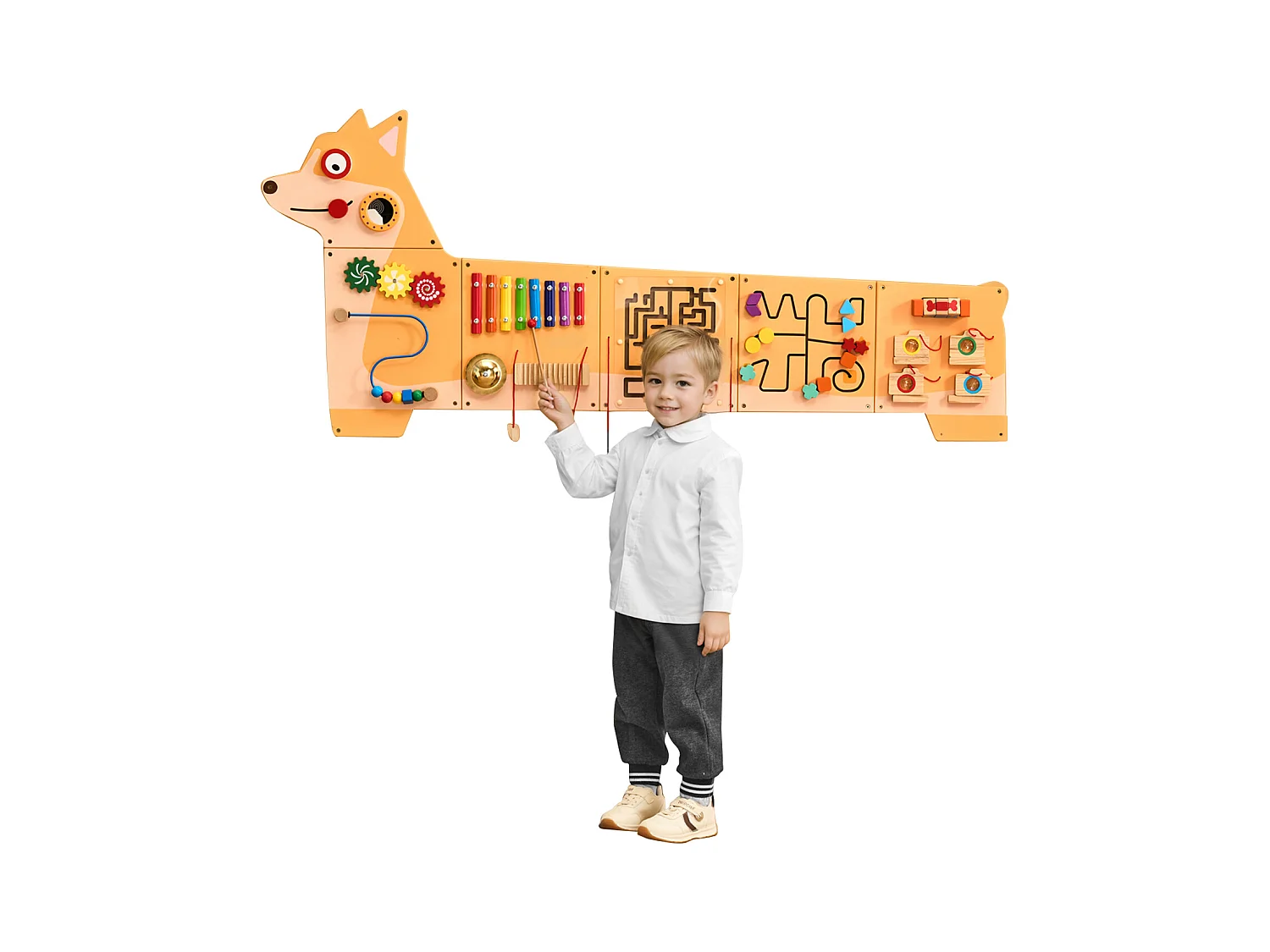 Muro de Actividades SucceBuy con Diseño de Cachorro – Panel de Juego con 12 Juegos de Motricidad, Juguete de Pared Sensorial Montessori para Niños de 3 a 12 Años