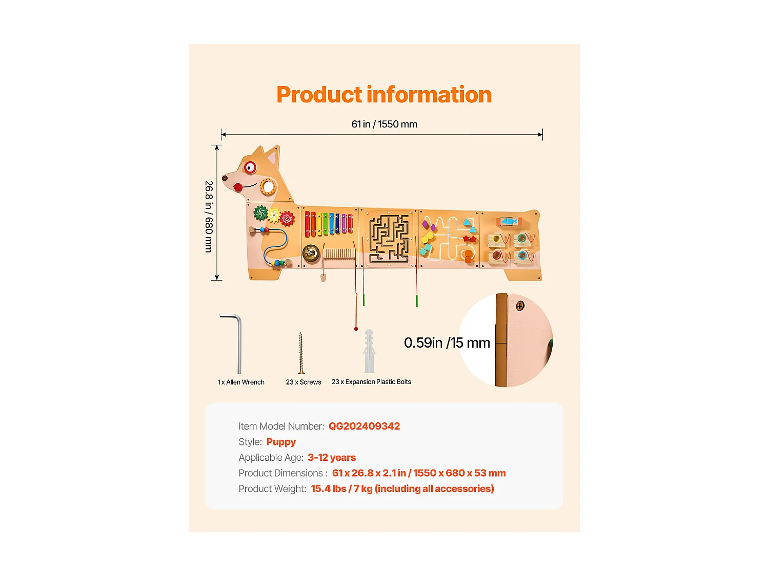 Parede de Atividades SucceBuy com Design de Cachorro – Tabuleiro de Jogo com 12 Jogos , Brinquedo de Parede Sensorial Montessori para Crianças 3-12 Anos