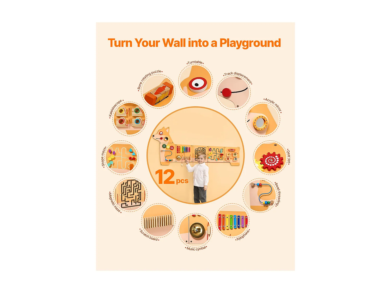 Parede de Atividades SucceBuy com Design de Cachorro – Tabuleiro de Jogo com 12 Jogos , Brinquedo de Parede Sensorial Montessori para Crianças 3-12 Anos