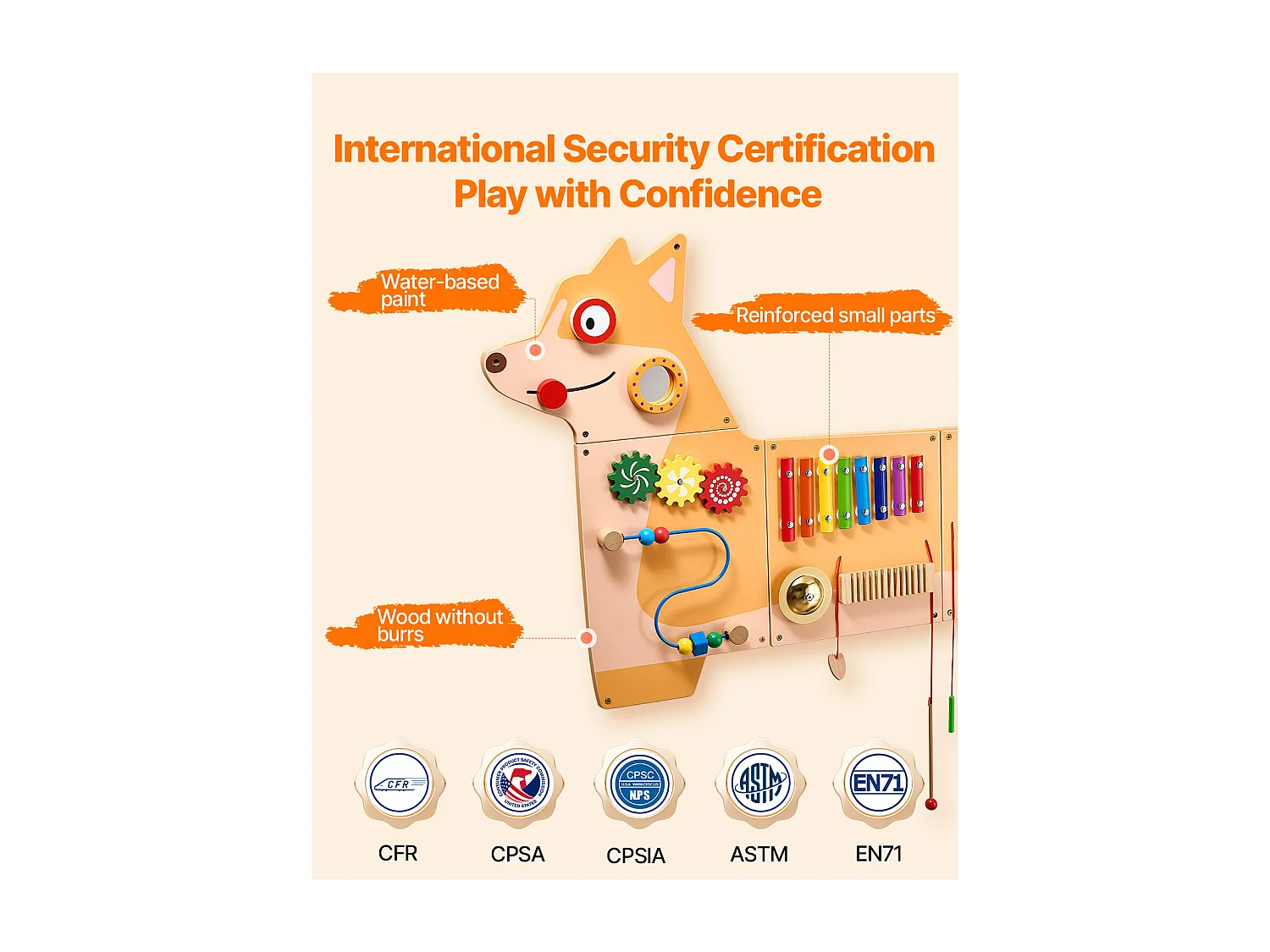 Parede de Atividades SucceBuy com Design de Cachorro – Tabuleiro de Jogo com 12 Jogos , Brinquedo de Parede Sensorial Montessori para Crianças 3-12 Anos