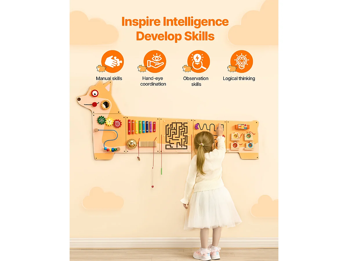 Parede de Atividades SucceBuy com Design de Cachorro – Tabuleiro de Jogo com 12 Jogos , Brinquedo de Parede Sensorial Montessori para Crianças 3-12 Anos