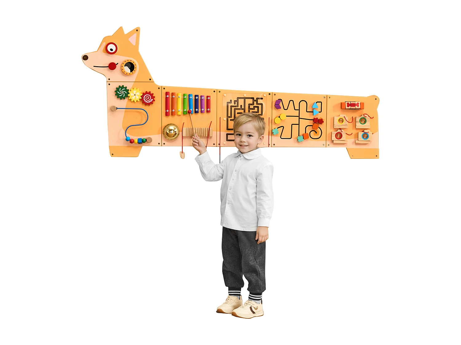 Parede de Atividades SucceBuy com Design de Cachorro – Tabuleiro de Jogo com 12 Jogos , Brinquedo de Parede Sensorial Montessori para Crianças 3-12 Anos